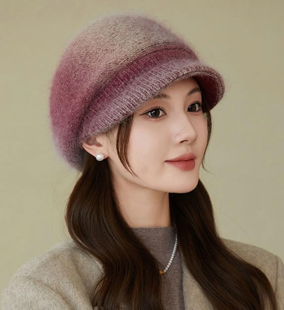 Fluffy Newsboy Winter Hat Stylish Plush Cabbie Gatsby Cap Knit Visor Beret Hat Ladies Winter Warm Pageboy Caps