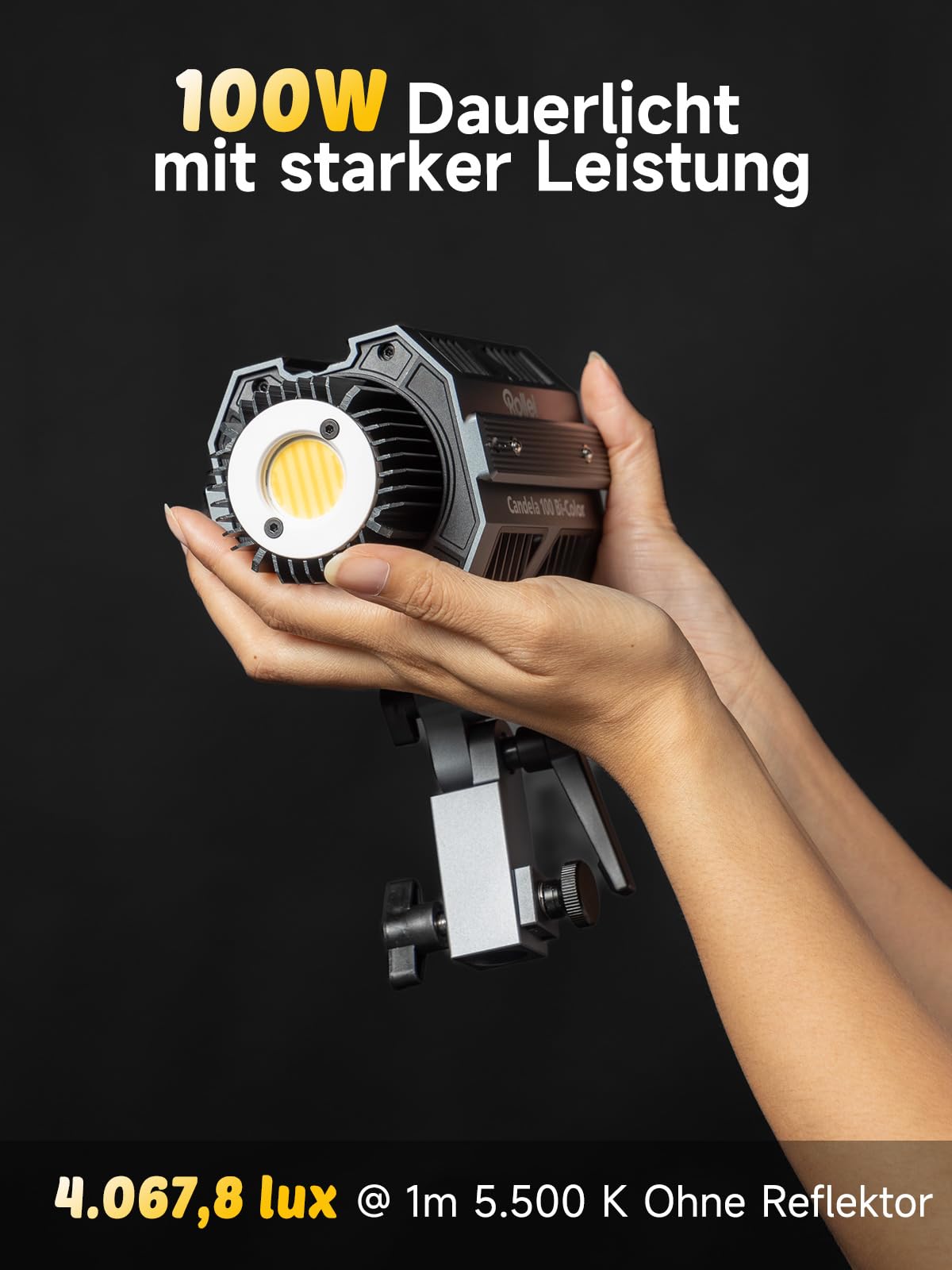 Rollei Candela 100 Bi Color Led Videolicht 100W 2700K~6500K Stufenlose Helligkeitsregulierung Dauerlicht Fotografie Ultrakompakt&Leicht 800g APP Smarte Bedienung, Videolicht-Fotolicht-Video-Light-LED