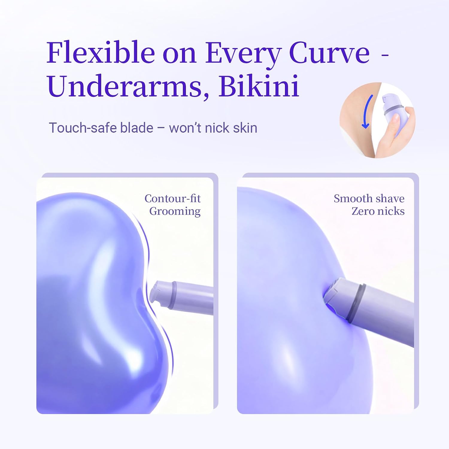 2-in-1 Bikini Trimmer for Women - Painless Electric Razors,Cordless Body Shaver for Trip,Replaceable Lady Facial Razor, IPX7 Waterproof&Easy Cleaning,USB Charge Dock Purple