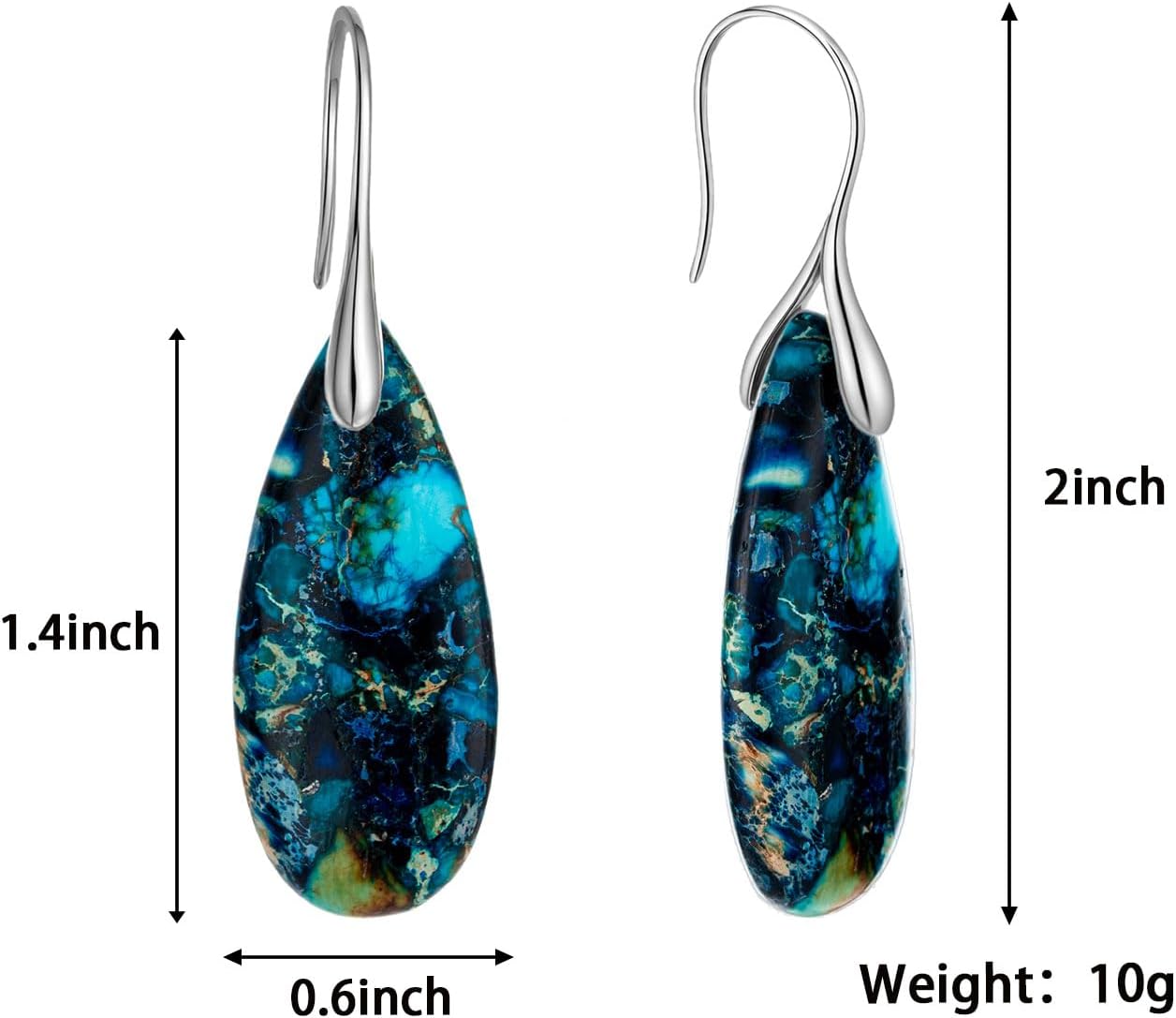 925 Sterling Silver Natural Imperial Jasper Dangle Drop Earrings, Waterdrop Shape, Boho Style - Image 6