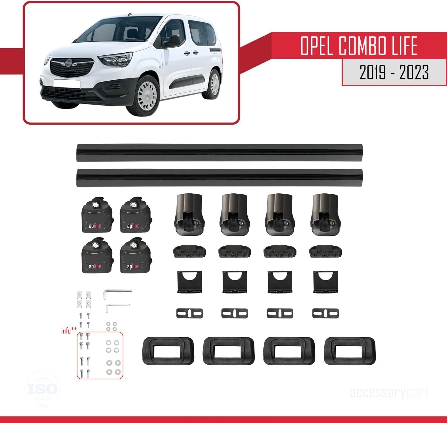 2 PCS Car Roof Rack Cross Bars for Opel Combo Life 2019 2020 2021 2022 2023 ACE-3 Lockable Crossbars Roof Aluminium Rails Crossbars Cargo Luggage