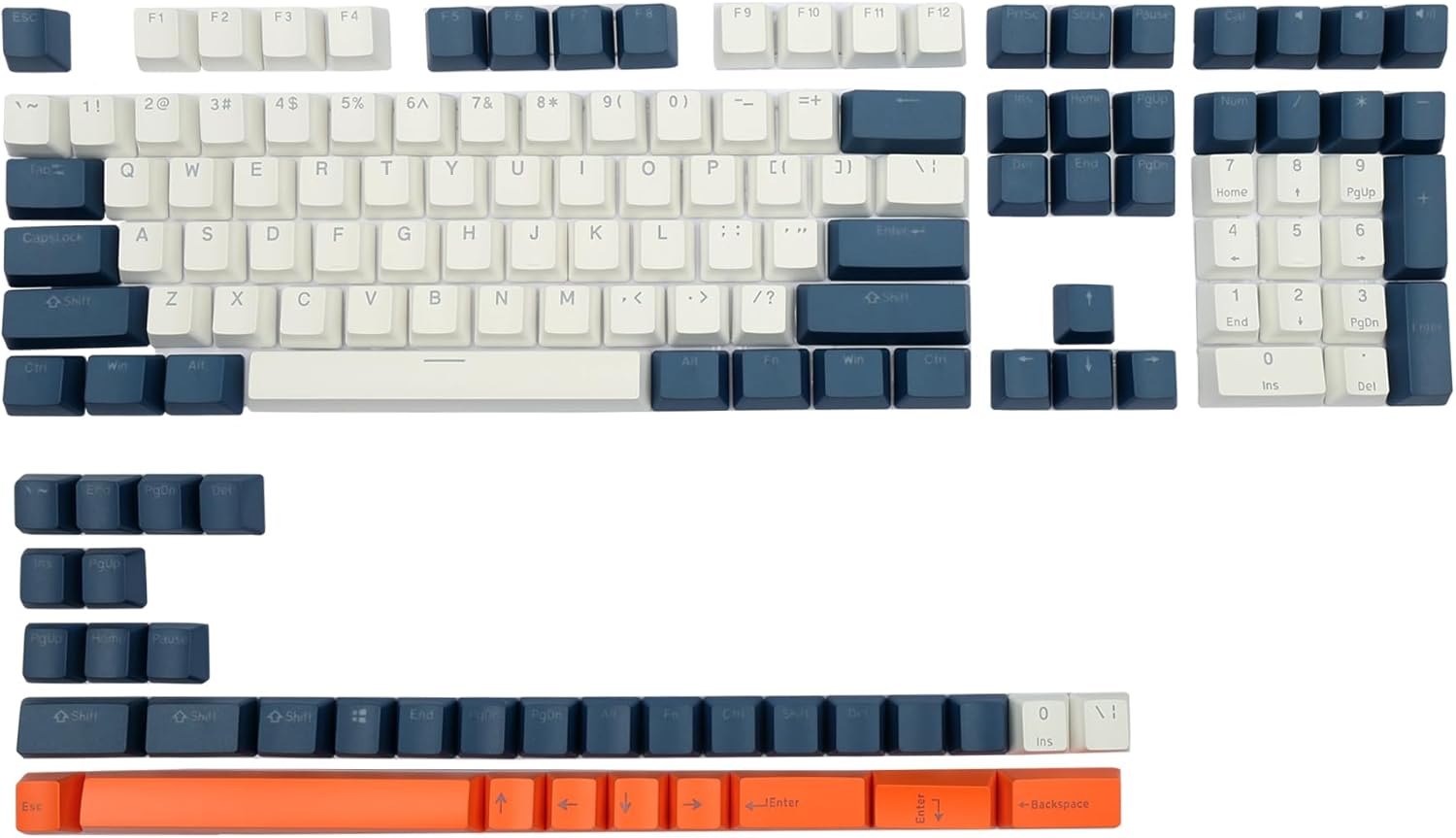 Happy Balls PBT Keycaps Backlit Cherry MX Keycap Set Doubleshot OEM Profile Translucent for US UK Layout 61 68 84 87 104 108 MX Switches Mechanical Keyboard (White Grey)