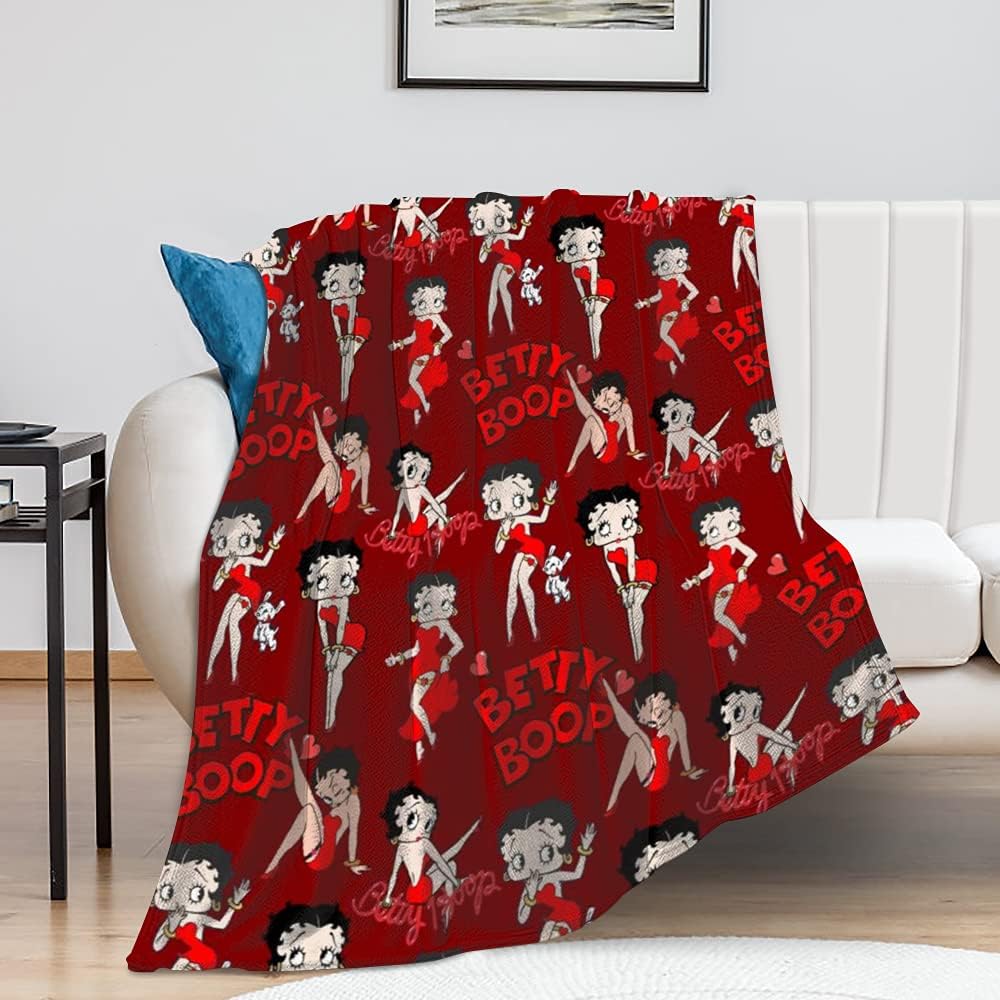 HYN Betty Boop Blanket for Sofa Flannel Throw Soft Blankets Throw for Mon Size 50''x40'' (red 1)