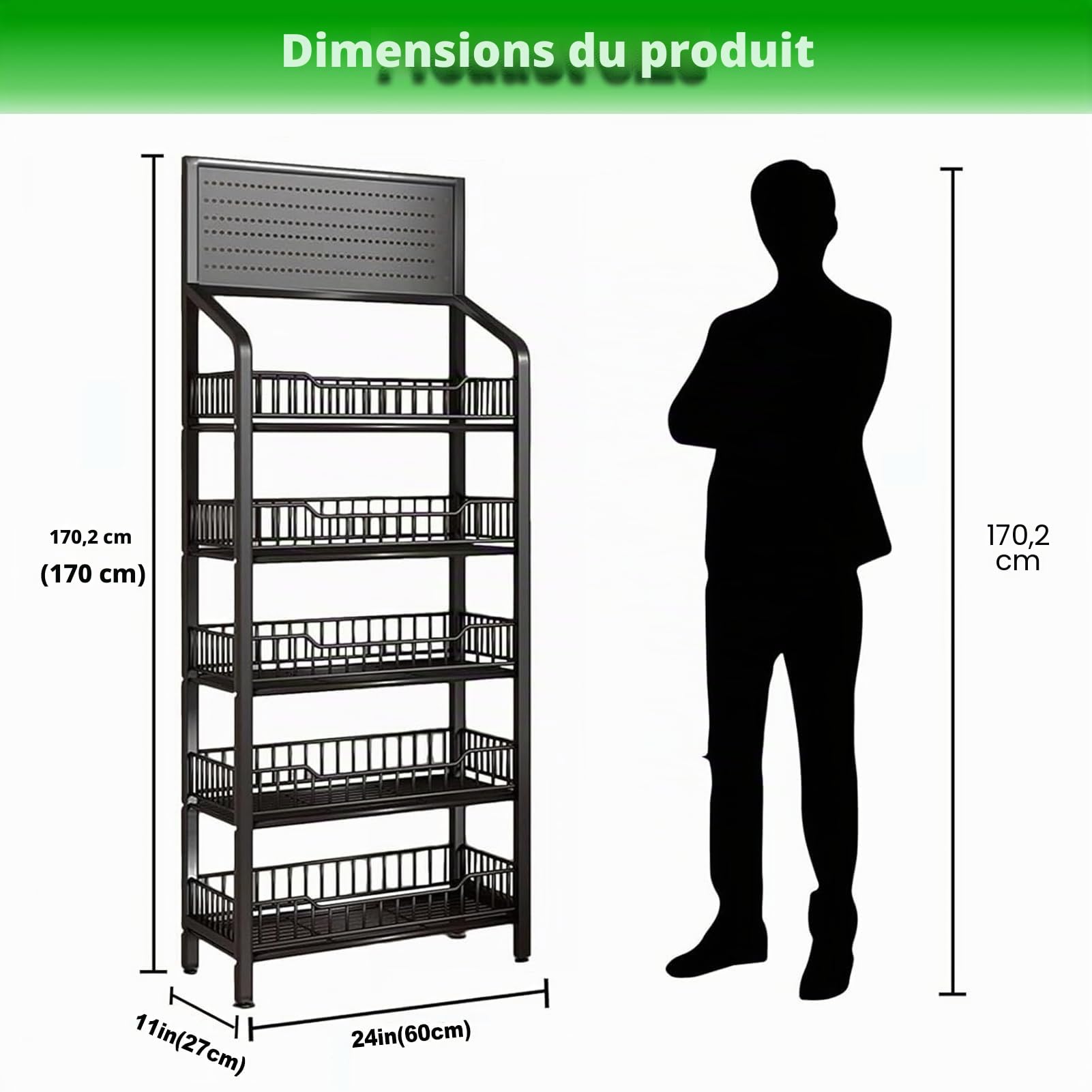 Rayon des Snacks de Supermarché, 5 Étages Étagère Snacks avec roulettes, Étagère de Présentation Au Sol pour Supermarchés, Magasins, Cuisines, Noir