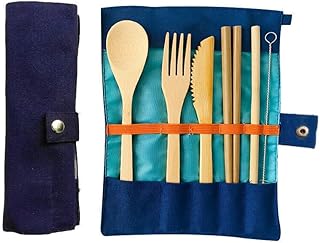 AIMALL 7PCS Reusable Bamboo Cutlery Set, Eco-Friendly Camping & Travel Fork Kit, Portable Eco-Friendly Utensil Set with St...