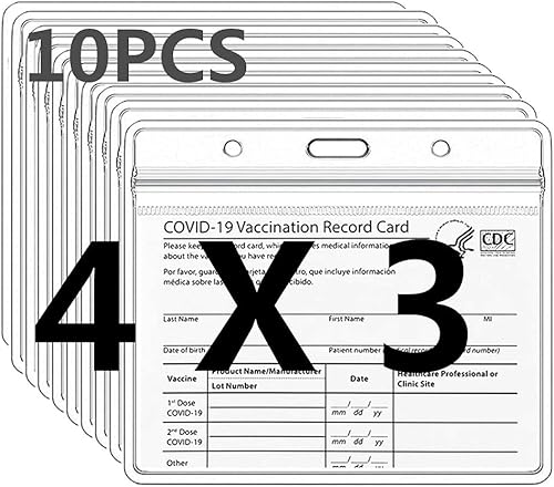 Paquete de 10 portatarjetas de identificación con nombre, protector horizontal para tarjetas de vacuna, cremallera resellable impermeable de 4 x 3