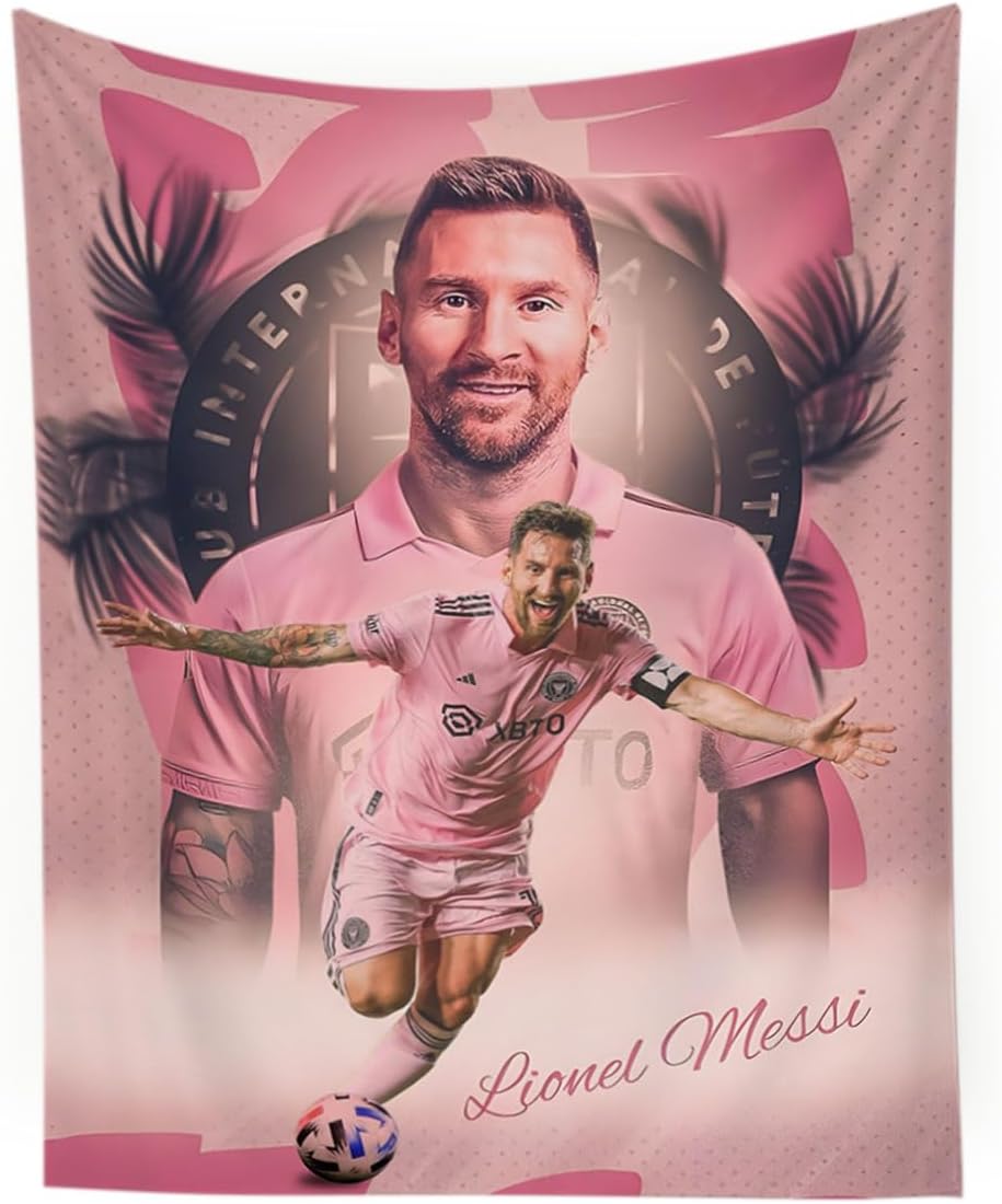 NASKY Lionel Messi World Cup Soccer Superstar Wall Tapestry: HD Fade-Resistant Polyester with 4 Corner Grommets - Hanging Poster for Boys’ Bedroom & Fan Decor, 35.4 x 47.2 Inches (Pink)