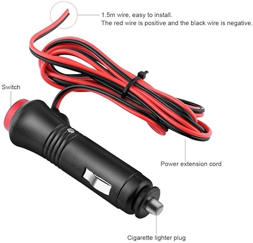 Miniatura 2 de Enchufe para encendedor de cigarrillos con cable, plástico Qiilu y materiales metálicos, 12 V, 24 V, 4.9 ft, enchufe macho para encendedor de