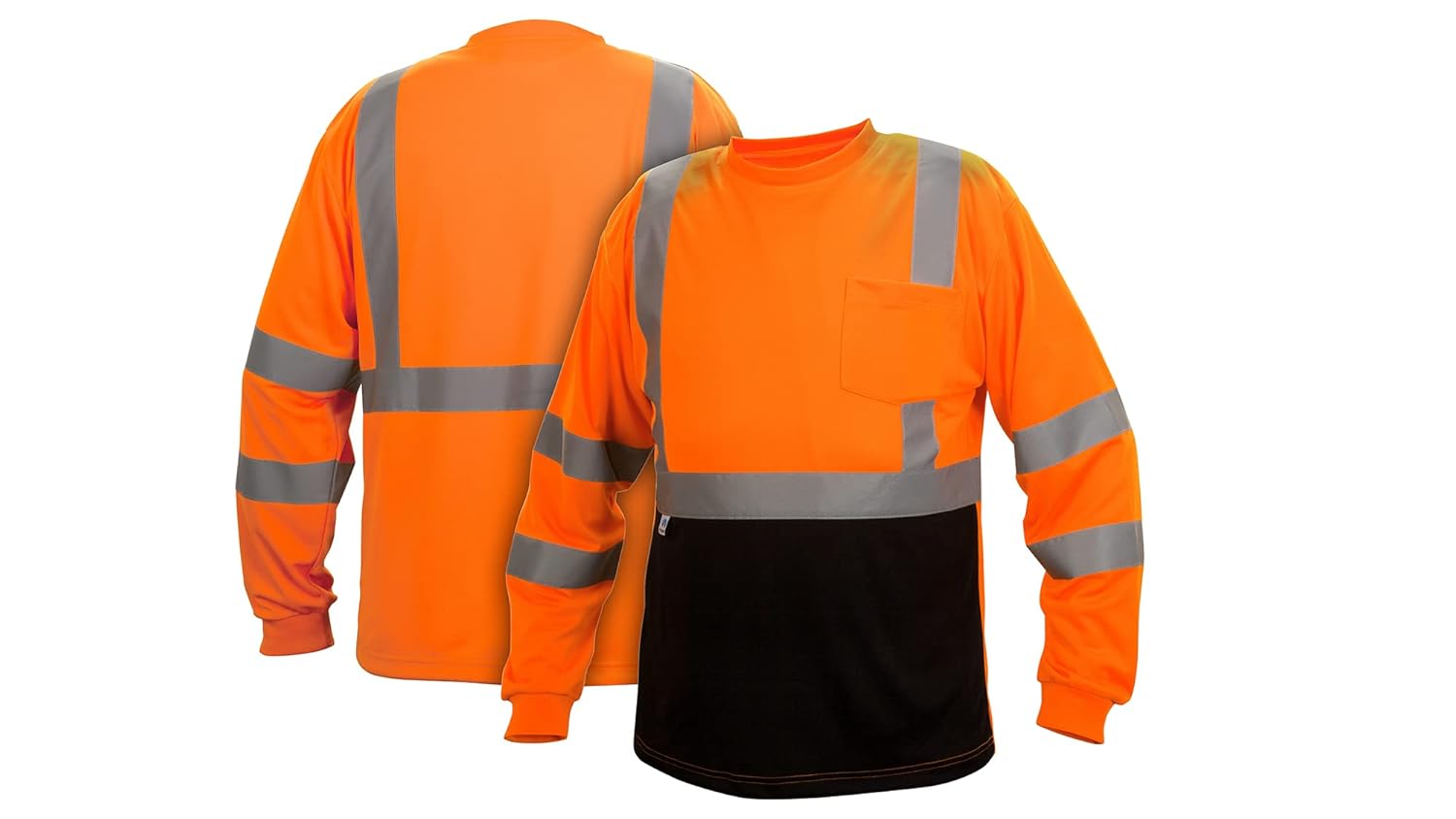 Pyramex RLTS3120BL RLTS31B Series T-Shirt Hi-Vis Orange Long Sleeve - Black Bottom - Size Large