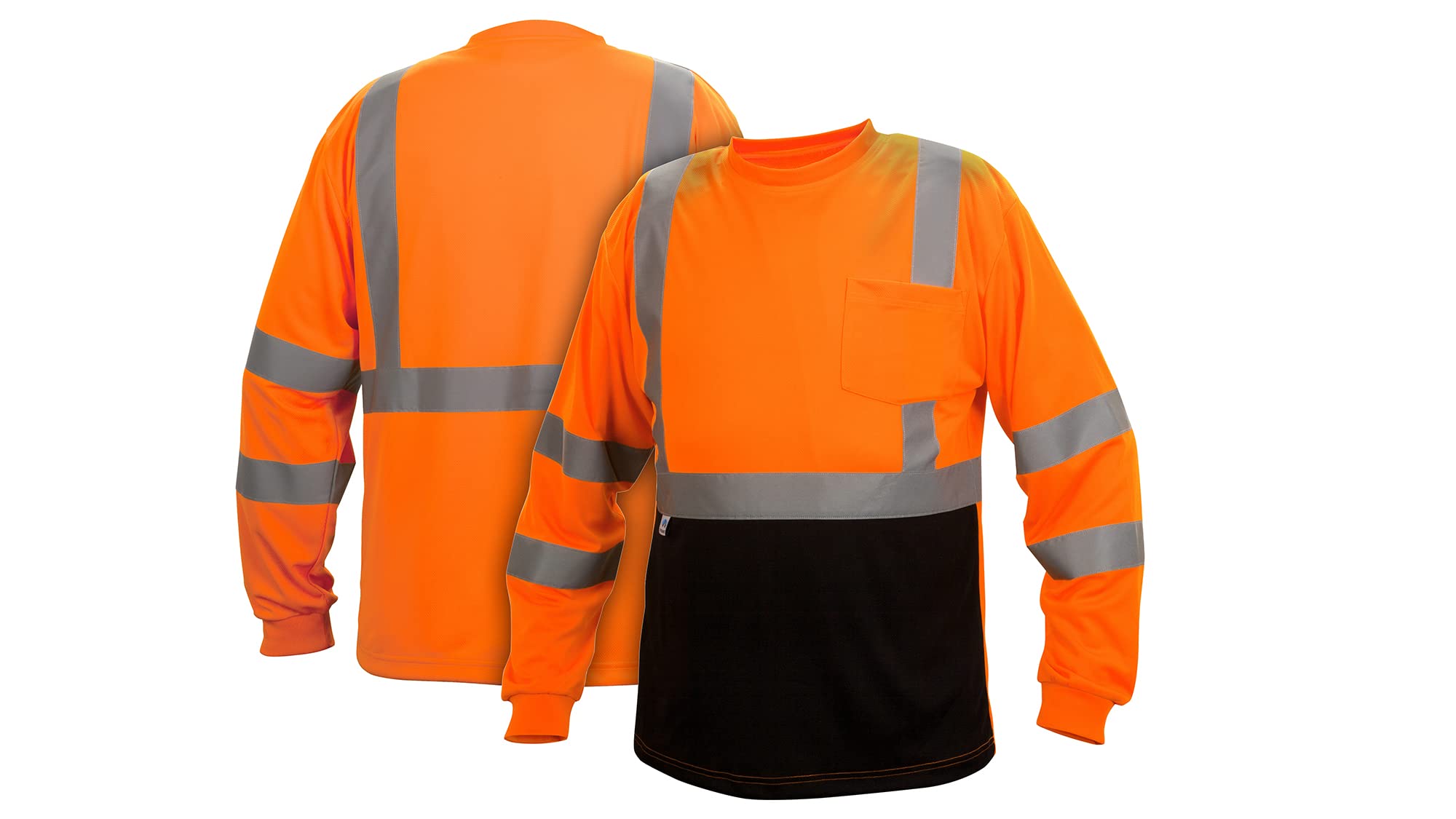 Pyramex RLTS3120BL RLTS31B Series T-Shirt Hi-Vis Orange Long Sleeve - Black Bottom - Size Large
