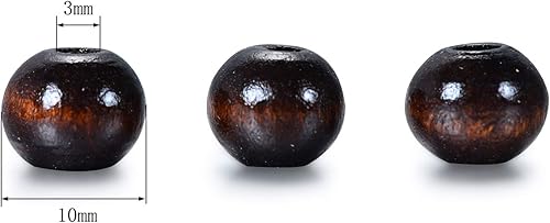 Miniatura 18 de Cuentas de madera de 0.394 pulgadas (0.394 in), 200 cuentas redondas de madera sueltas de madera para hacer cuentas, manualidades, decoración