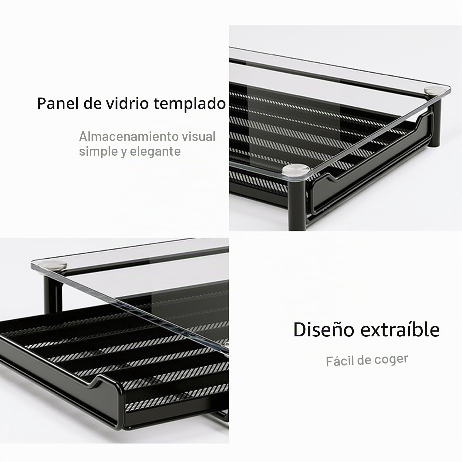 Cajón de almacenamiento de cápsulas de café de vidrio templado compatible con cápsulas Nespresso, organizador con capacidad para 60 cápsulas de línea original, organizador de cocina