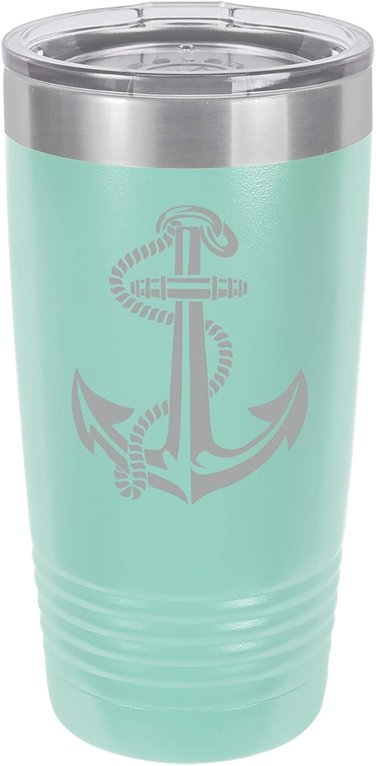 Tumbler Stainless Steel Vacuum Insulated Travel Mug Anchor With Rope (Teal, 20 oz)
