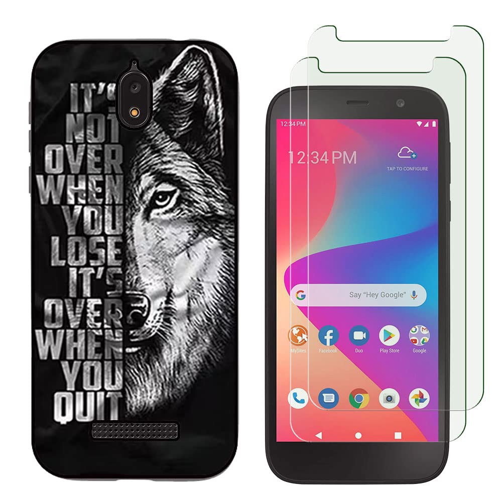 Tonvizern for BLU View 2 /B130DL Case with 2 Tempered Glass Screen Protectors, Wolf Pattern Design, Slim Shockproof Protective Soft Silicone Phone Case Cover for Girls Women Boys (Wolf)