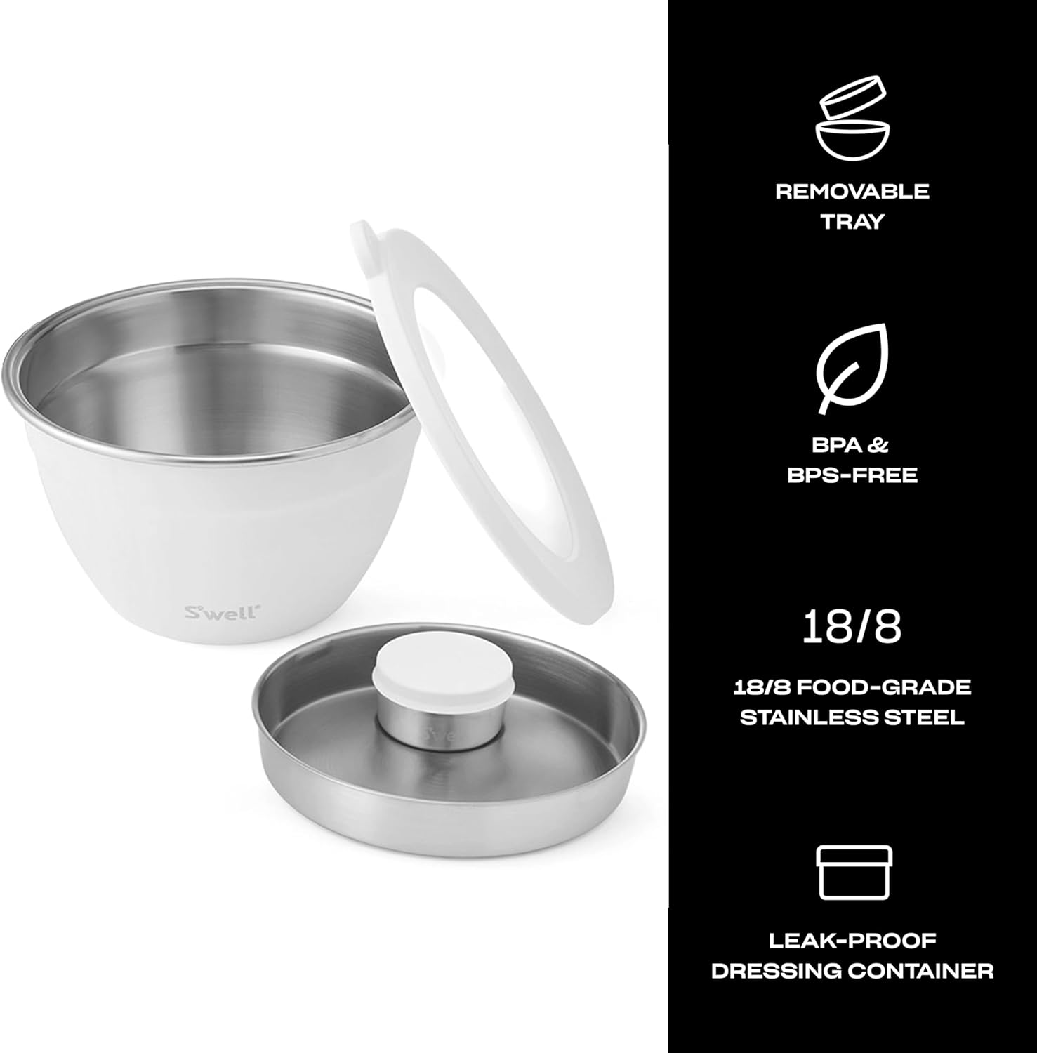 S'well Stainless Steel Salad Bowl Kit 64oz, Moonstone, Comes with 2oz Mini Canister and Removable Tray for Organization, Leakproof, Easy to Clean, Dishwasher Safe - Image 3