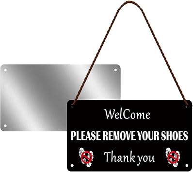 12x6 In Please Remove Your Shoes Sign Black Metal Wall Art Decor