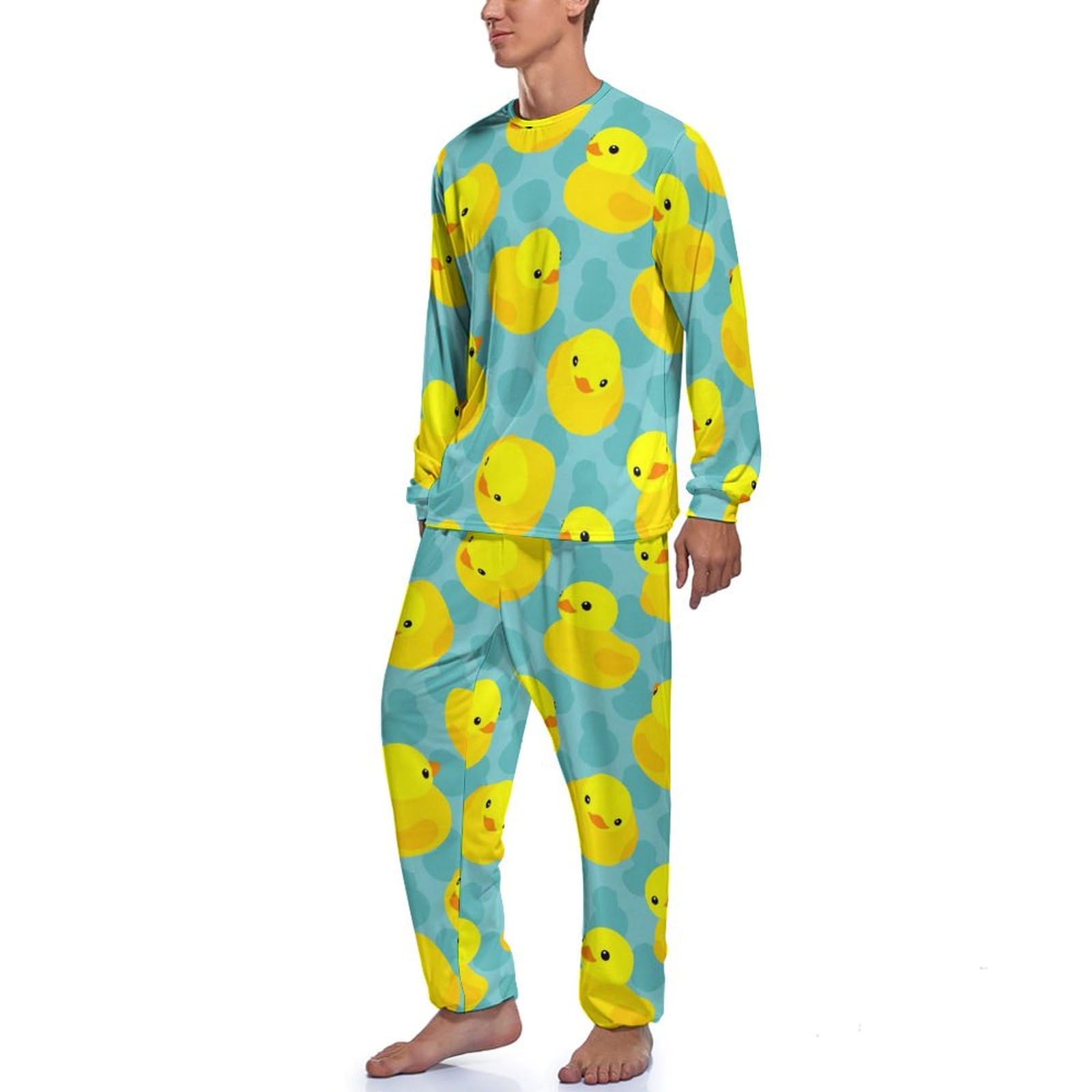 Ente Herren Schlafanzug Lang Pyjama Set Nightwear Langarm Nachtwäsche Sleepwear
