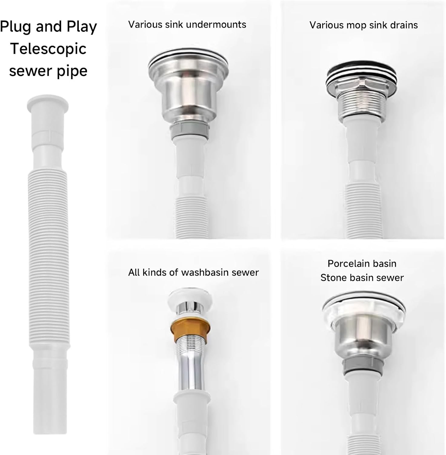 1-1/4 Inch Angle Simple Flexible and Expandable Drain Pipe Tube S Trap, Universal Plastic Angle Simple Extension Tube for Kitchen Bathroom Sink Sewer Drain Wash Basin Bathroom Sink Tube