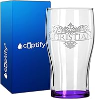Vista 13 de Vaso de pub personalizado elaborado con nombre de círculo de 20 onzas, copas de cerveza grabadas con fondo azul con texto personalizado, regalo