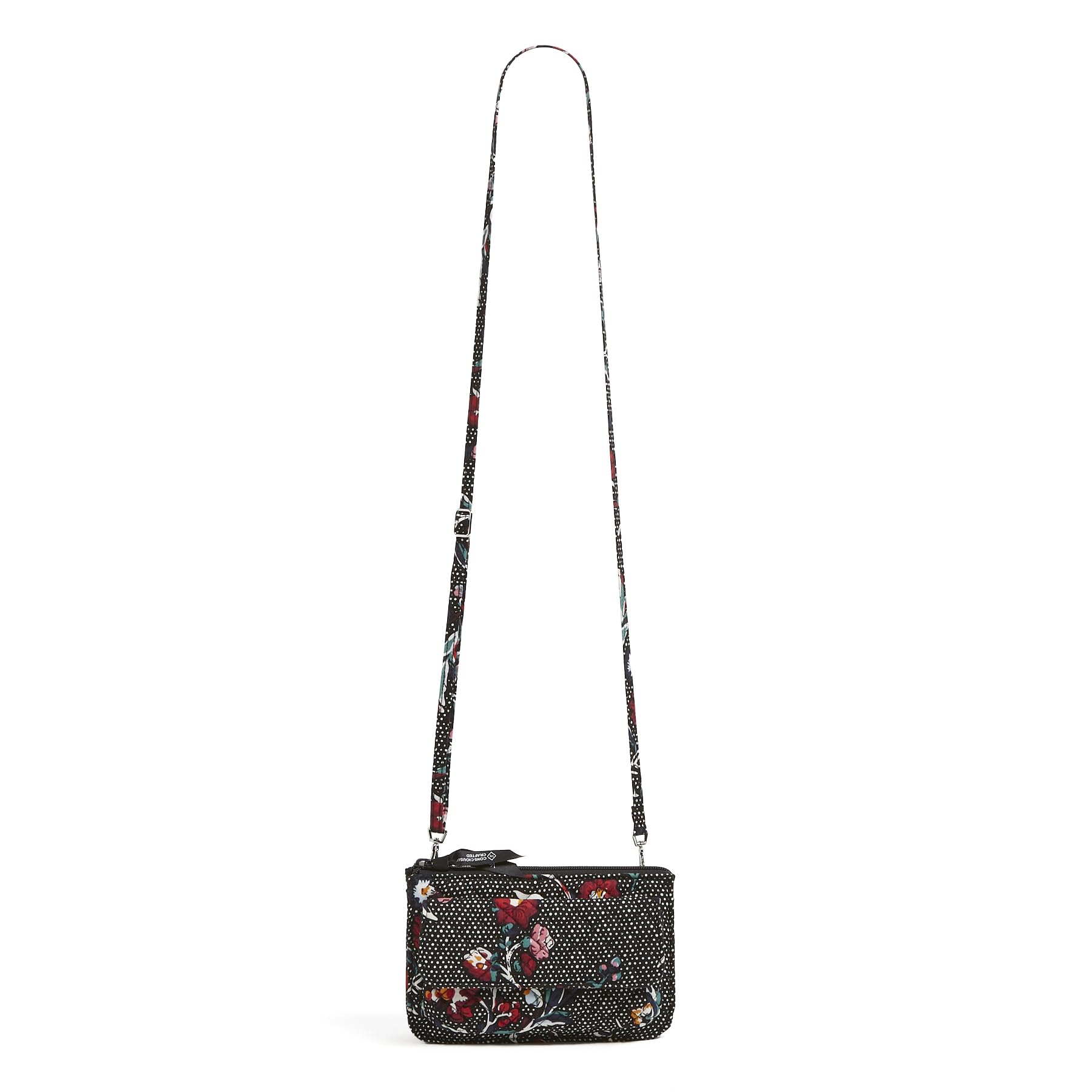 Vera Bradley Cotton Wallet Crossbody Purse with RFID Protection, Perennials Noir Dot, One Size