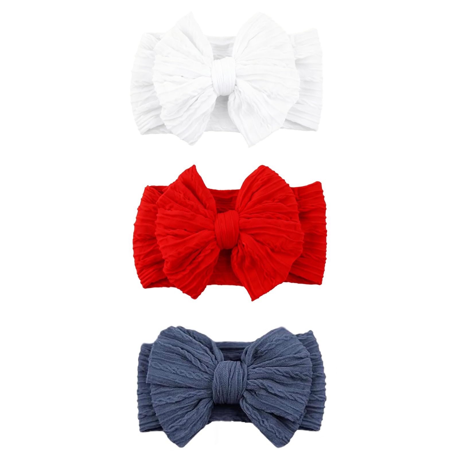 chiduerm 3 Pcs Baby Bows Headbands Soft Nylon Hairbands Super Elastic Headband Hair Accessories For Baby Girls Infant Toddler Essentials (Red Blue