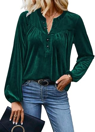 Womens Long Sleeve V Neck Dressy Casual Elegant Velvet Tops Winter Fall Fashion 2026