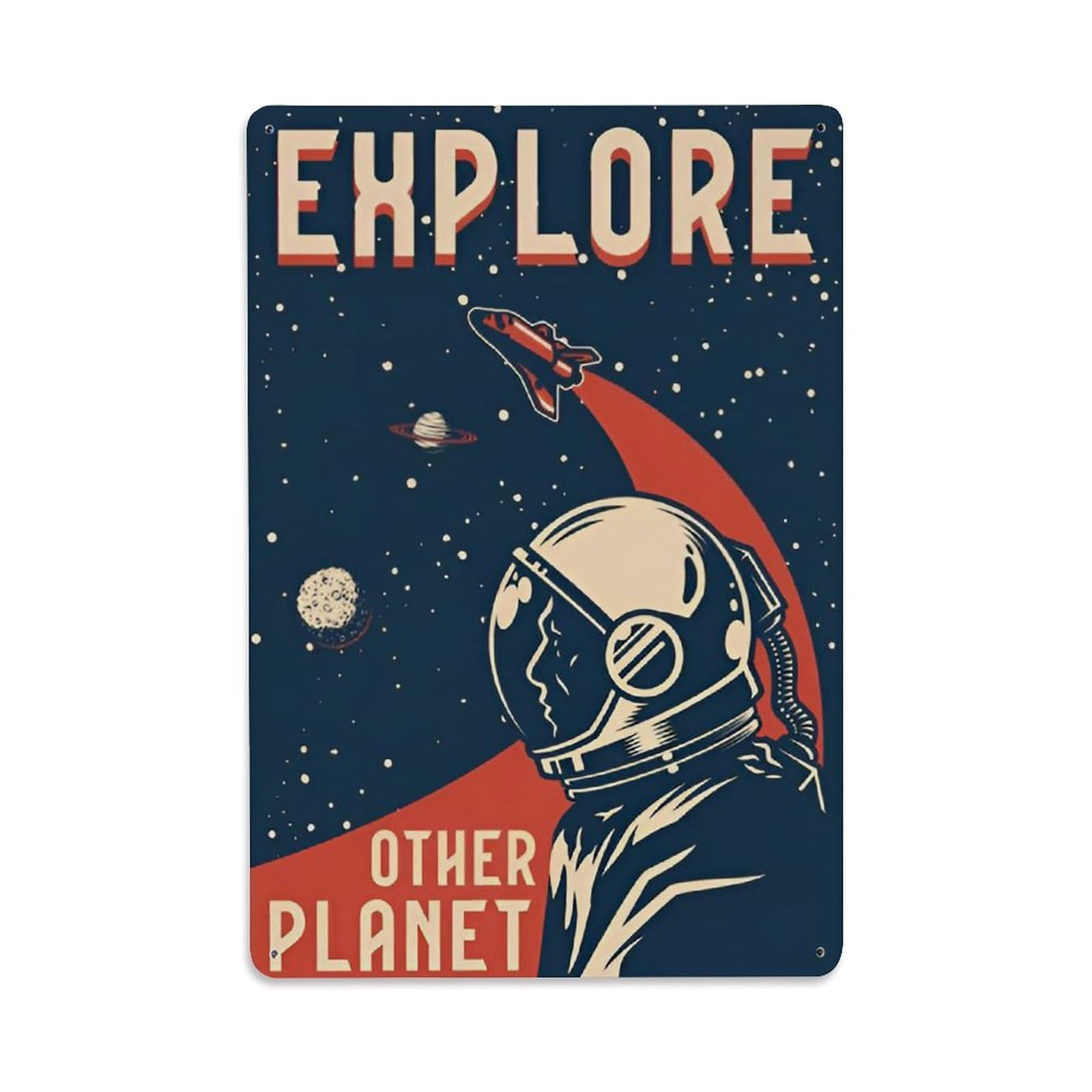 Vintage Space Poster EXPLORE OTHER PLANET Metal Tin Sign Wall Decor for Cafe, Club, Garden Metal Poster 8x12Inch