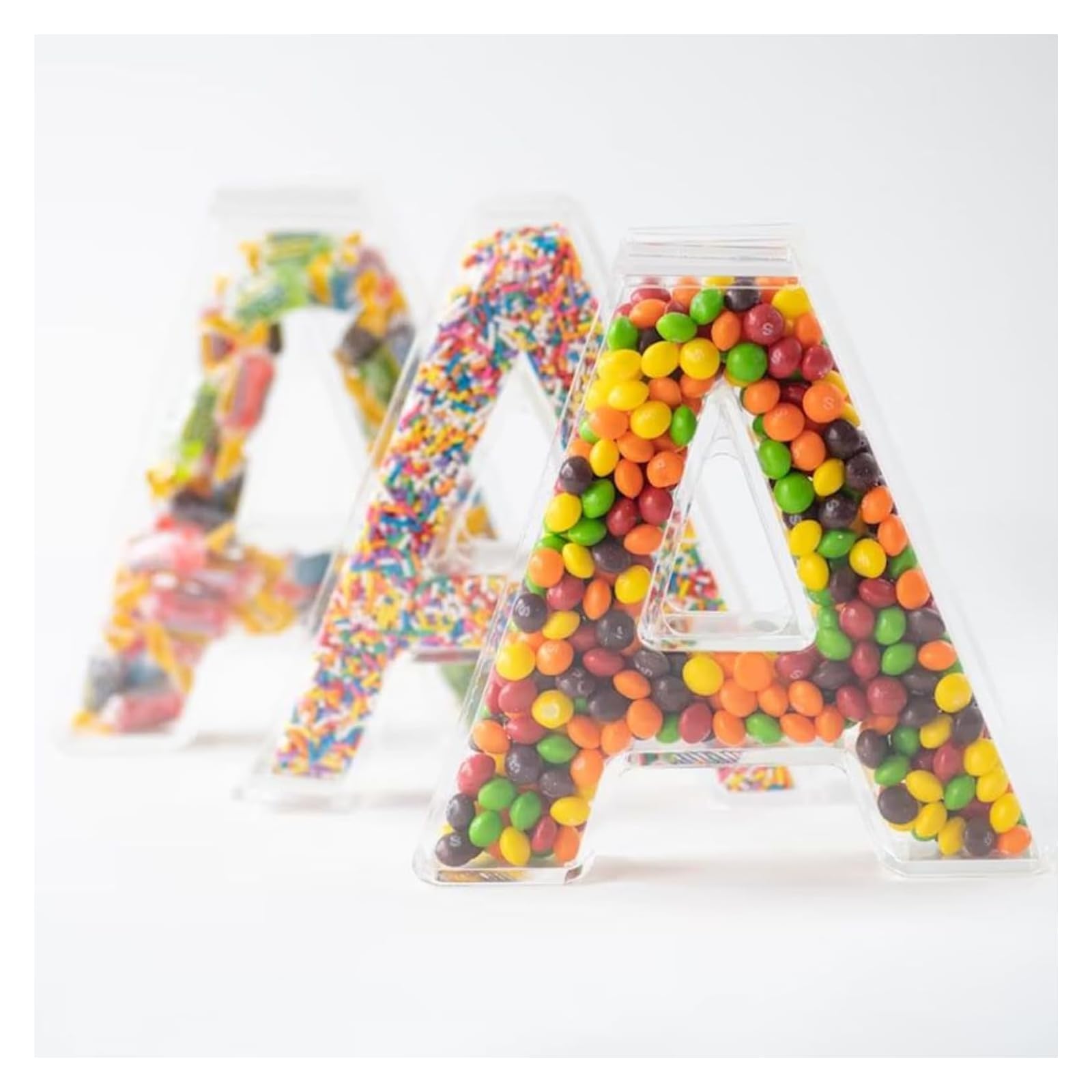 Fillable Alphabet Acrylic Tray Acrylic Alphabet Candy Jar Reusable Party Deli Jar Magnetic Lid Design 10 Inch Sealed Acrylic Box