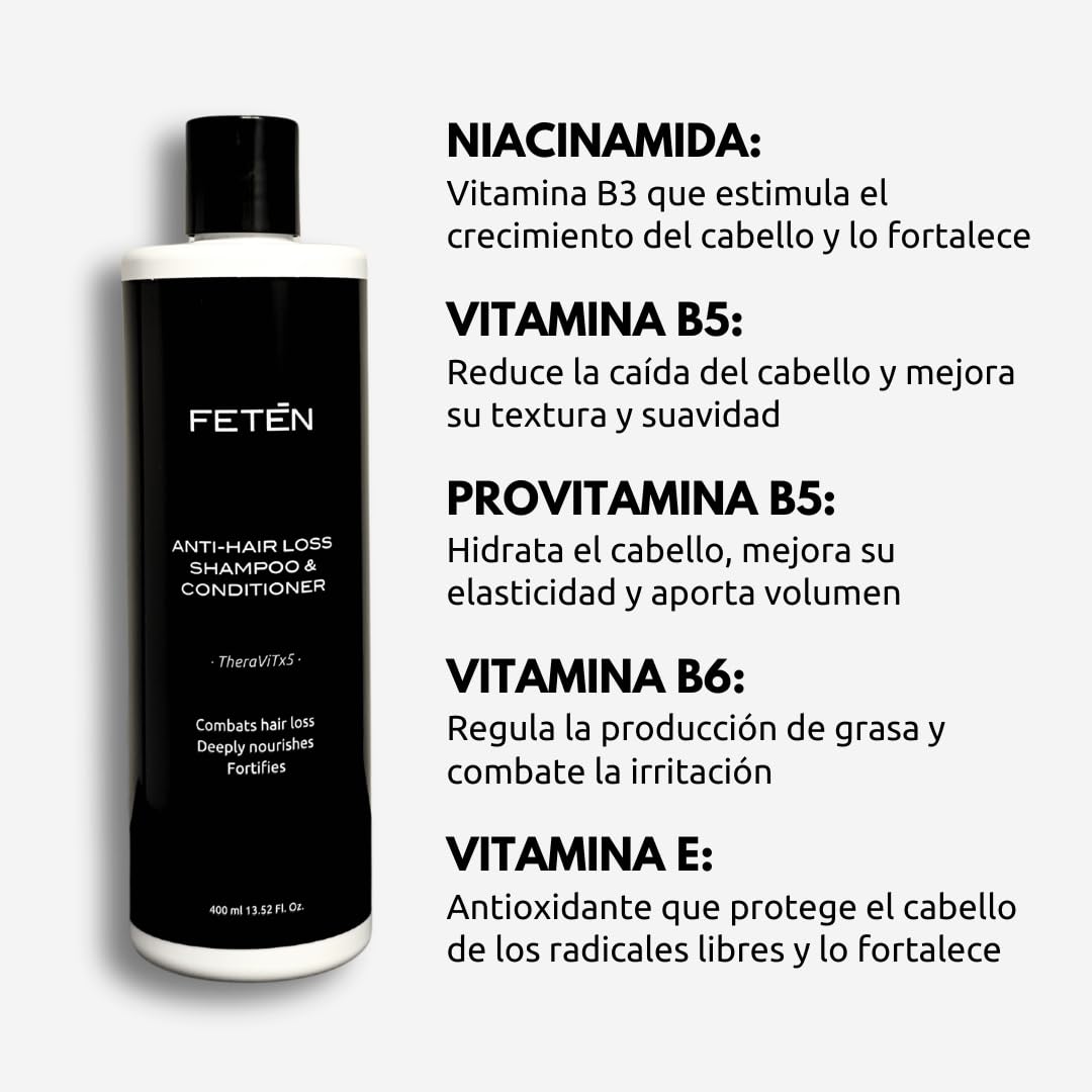 FETEN Champú Anticaída y Acondicionador para Hombre 400ml, Tratamiento Anticaida y Anti Caspa