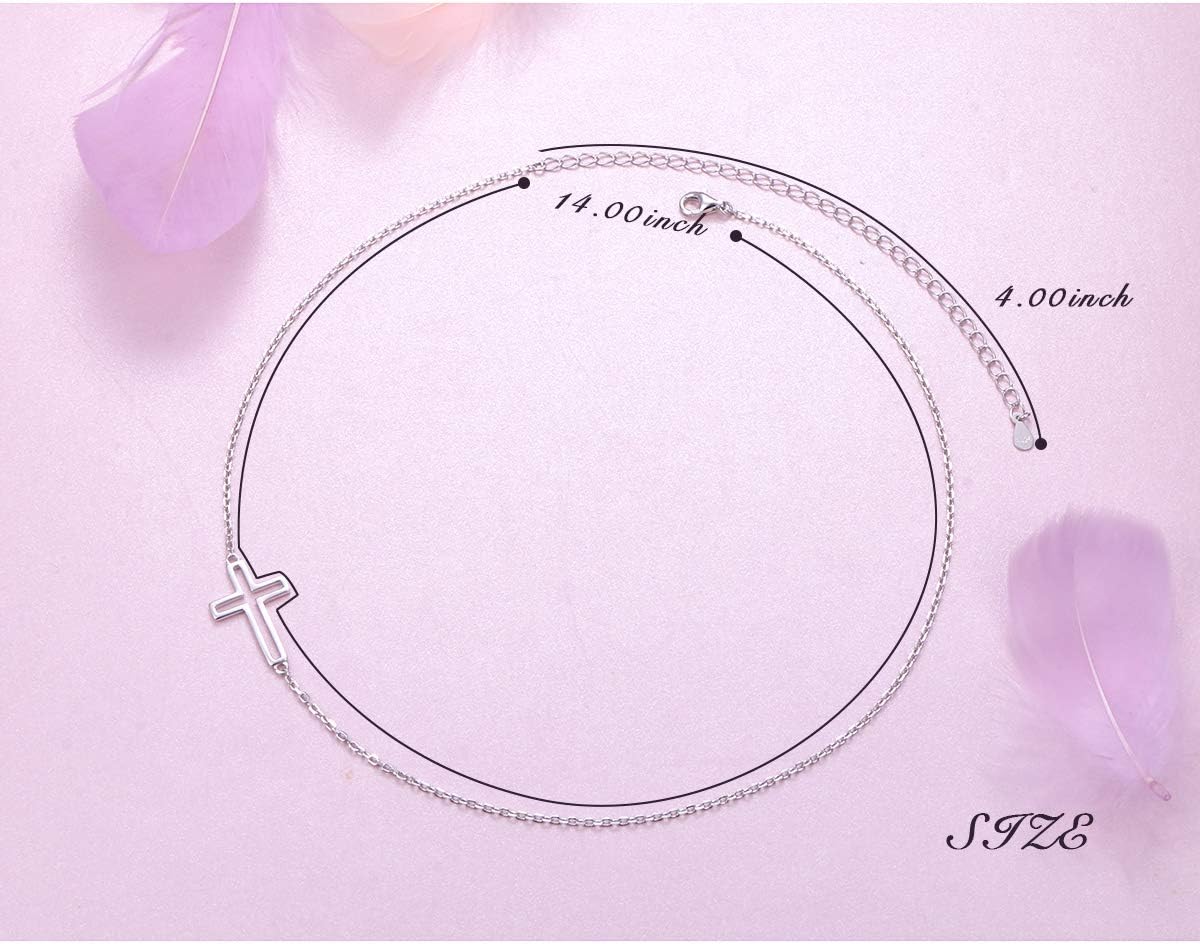 DAOCHONG S925 Sterling Silver Jewelry Sideways Cross Choker Necklace 14 inches to 18 inches - Image 5