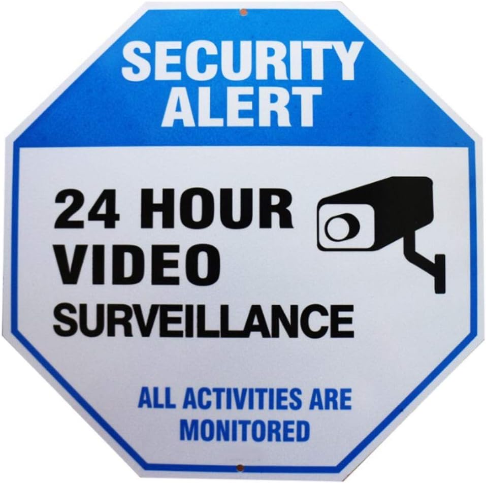 Security Camera Warning Sign 24 Hour Surveillance Metal Signs For Home or Business Highly Reflective Comes with Mounting Screws 12 inch by 12 inch - 2 SIGNS PER PACKAGE