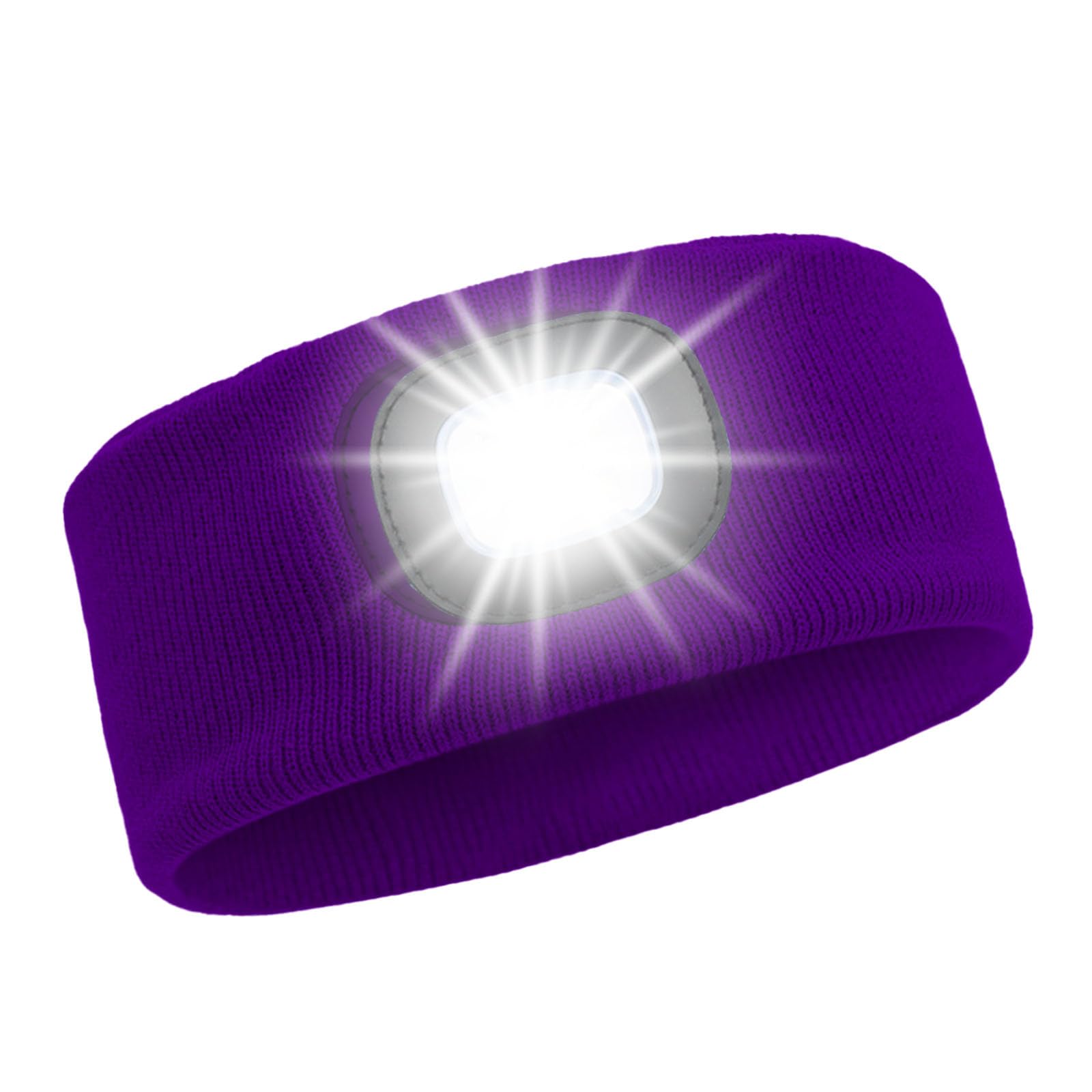 LED Lighted Headband, USB Rechargeable Night Running Headlamp Running Lights for Runners with 4 LED, Head Torch Stretchy Waterproof, Hands Free Flashlight for Runners Dog Walking Hiking (Purple) — image 1