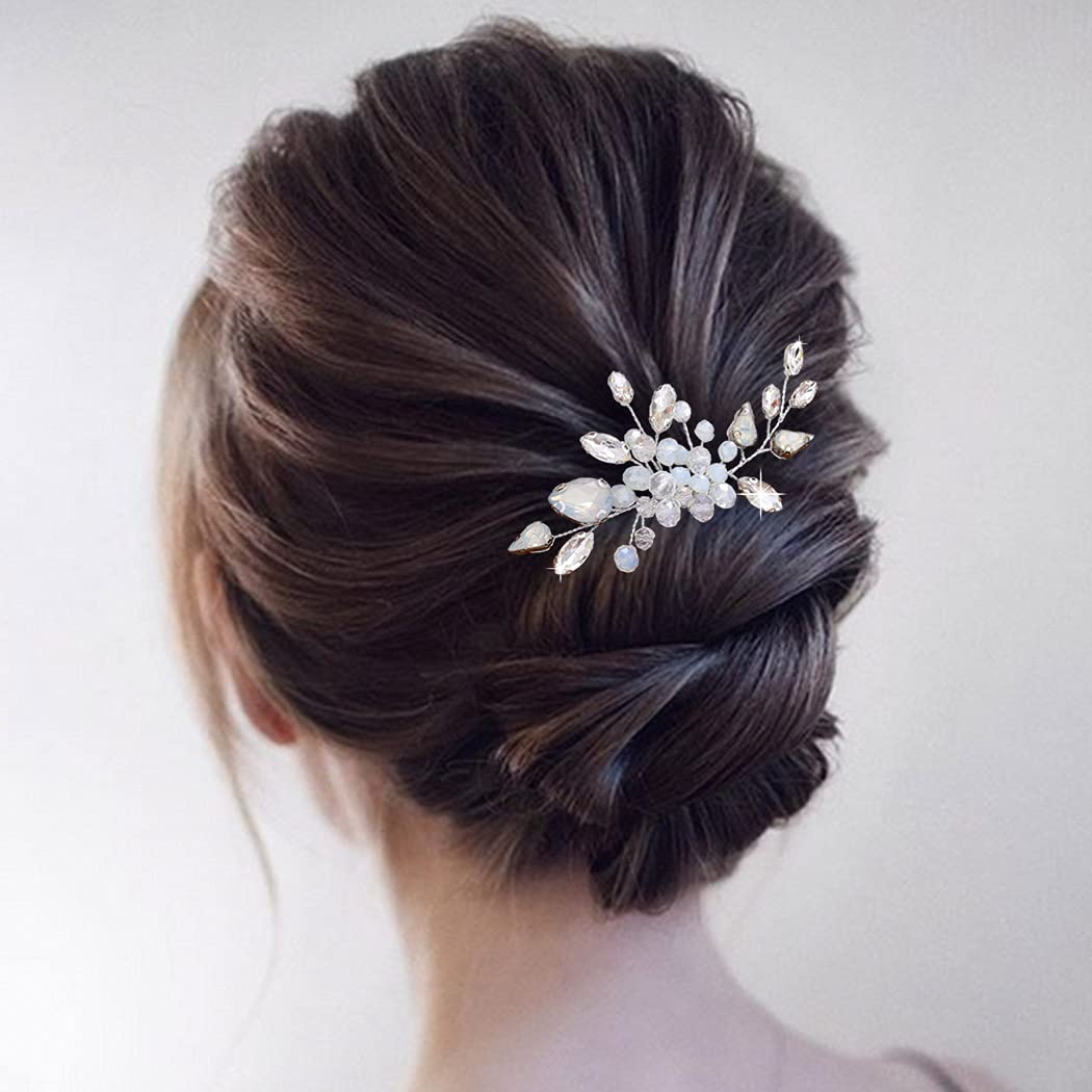 Easedaily Bride Wedding Hair Comb Silver Rhinestone Bridal Hair Pieces Opal Hair Clip Crystal Side Combs Hair Accessories for Women and Girls : Beauty & Personal Care