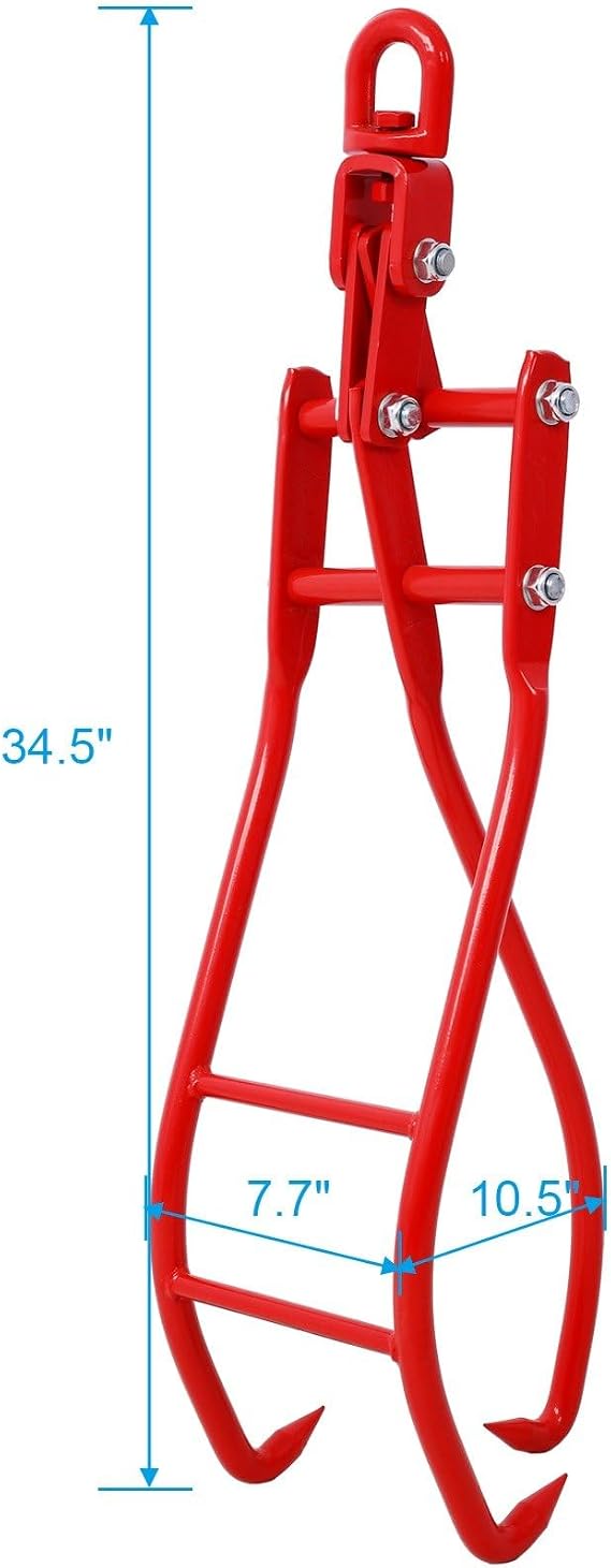 Red Steel 28inch 3 Claw Log Grapple, 3000 Lb Lifting Capacity, Eagle Claw Design Universal Vehicle Compatibility Logging Tongs, Red
