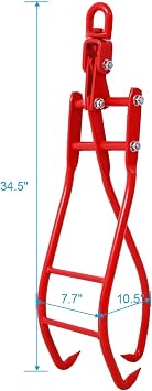 Red Steel 28inch 3 Claw Log Grapple, 3000 Lb Lifting Capacity, Eagle Claw Design Universal Vehicle Compatibility Logging Tongs, Red