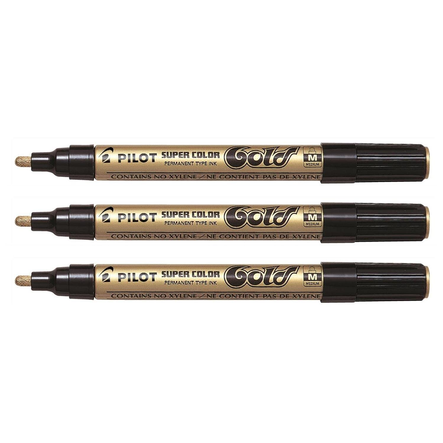 PILOTSuperColor SC-M Permanent Markers 2 mm Medium Tip Gold Pack of 3aa