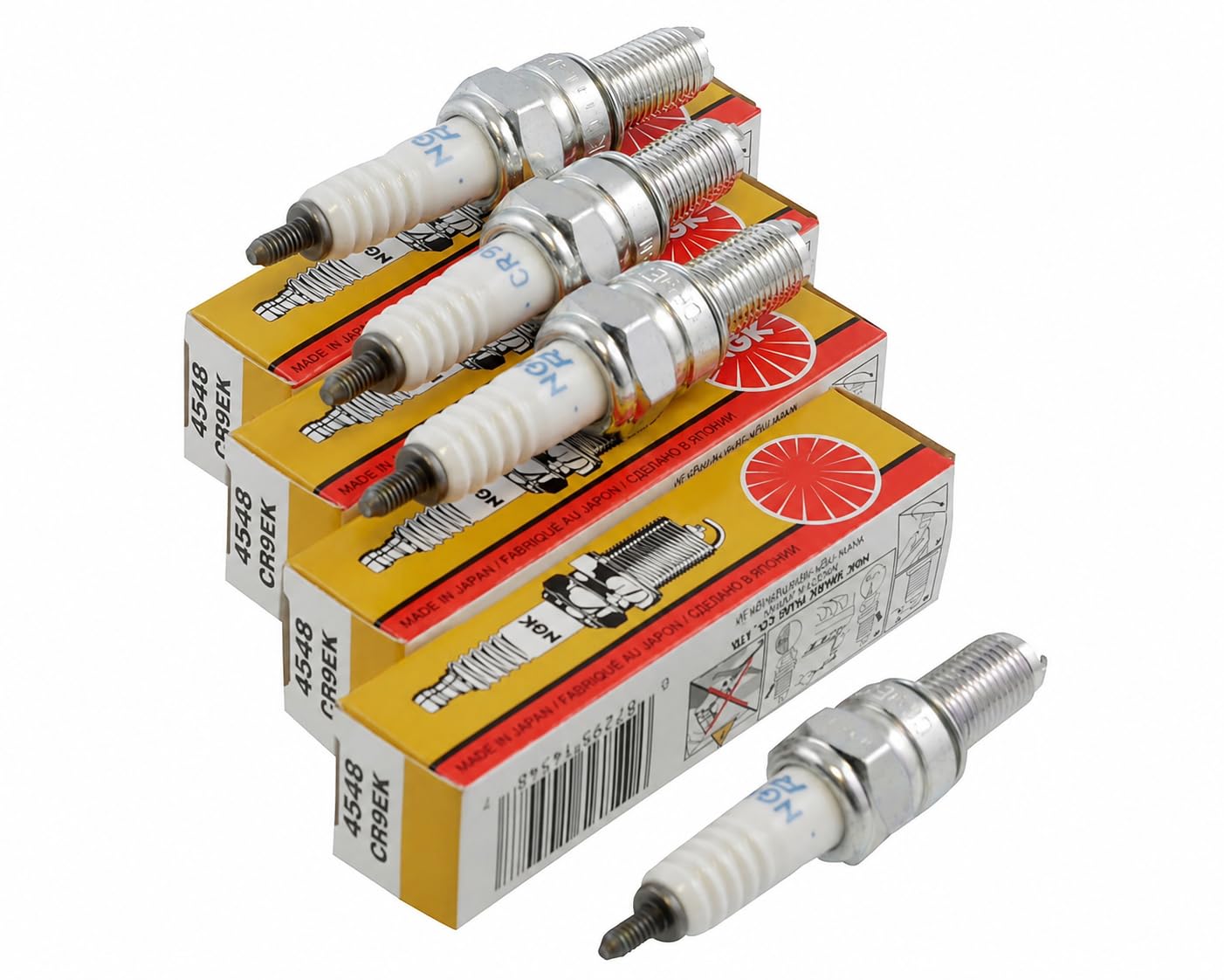 4x NGK CR9EK 4548 Zündkerzen | Schlüsselweite 16mm, Gewinde M10, Länge 19mm | kompatibel mit Triumph, Kawasaki, Bimota | Hochwertige NGK Zündkerze