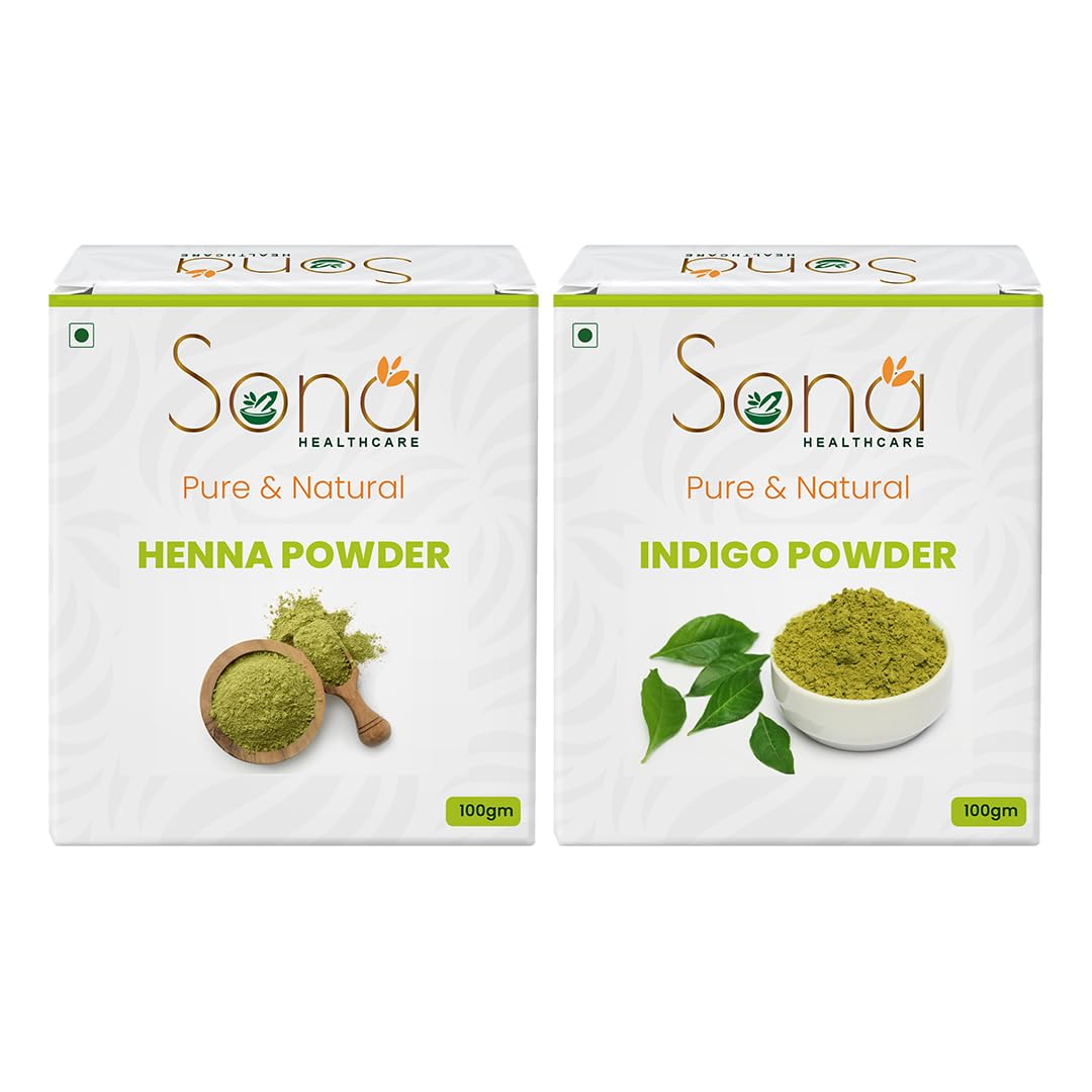 Natural Dye for Black Hair (Henna Leaves powder, Indigo leaves powder combo pack) (100 grams + 100 grams = 200 grams total)