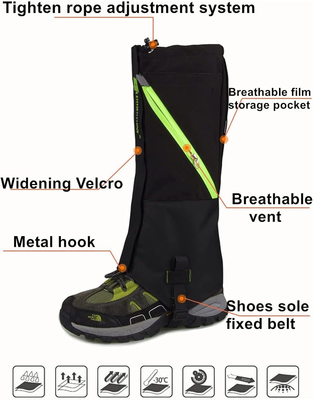 Leg Gaiters,Adjustable Lightweight Shoes Gaiters,Breathable Leg Gaiters,Snake Proof Leggings for Hiking Mountaineering and Outdoor Climbing for Everyone