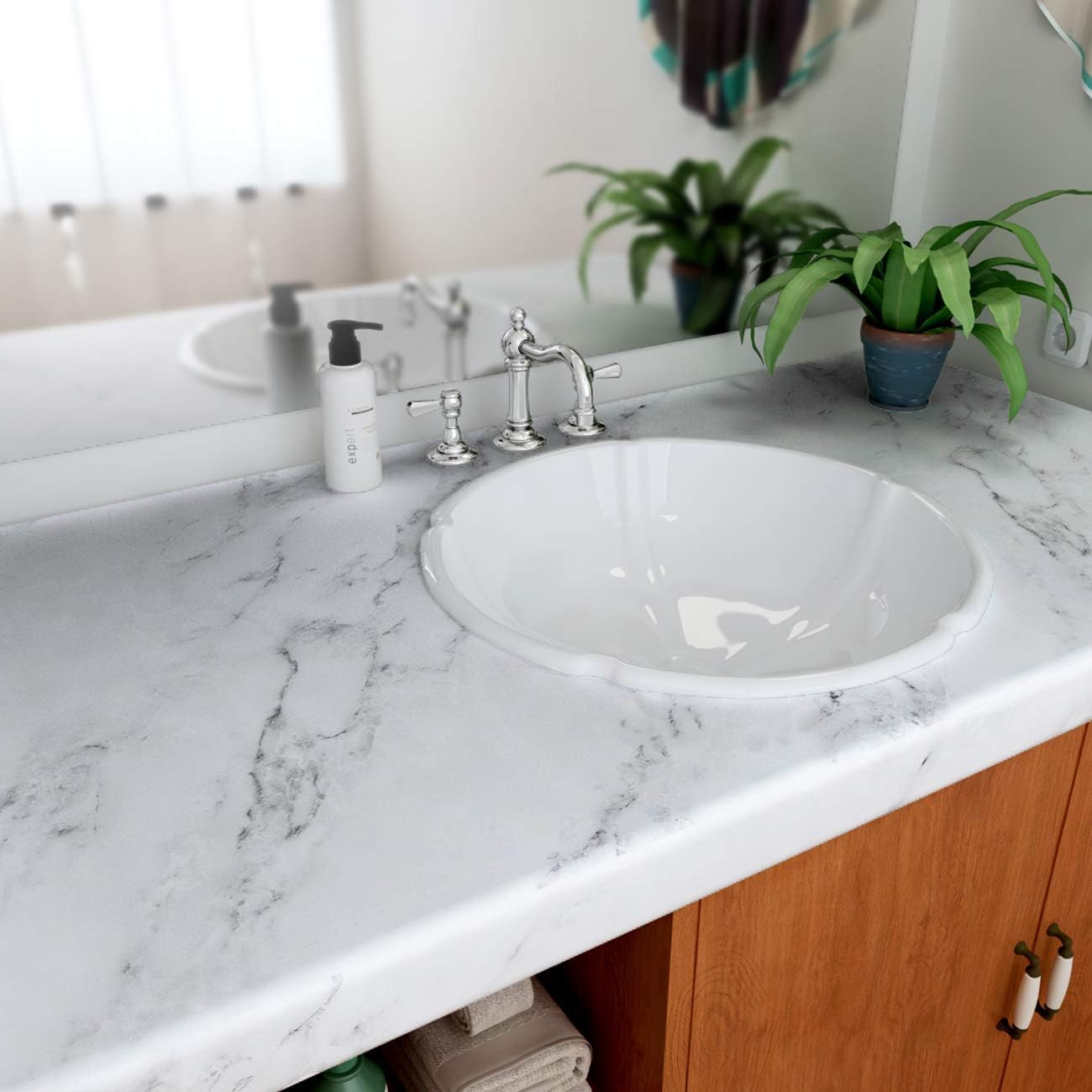 Decotalk Peel and Stick Countertops Contact Paper Marble Contact Paper White 12x200 Inch Marble Wallpaper for Countertops Kitchen Table Matte White Marbles Vinyl Wrap Waterproof image 5