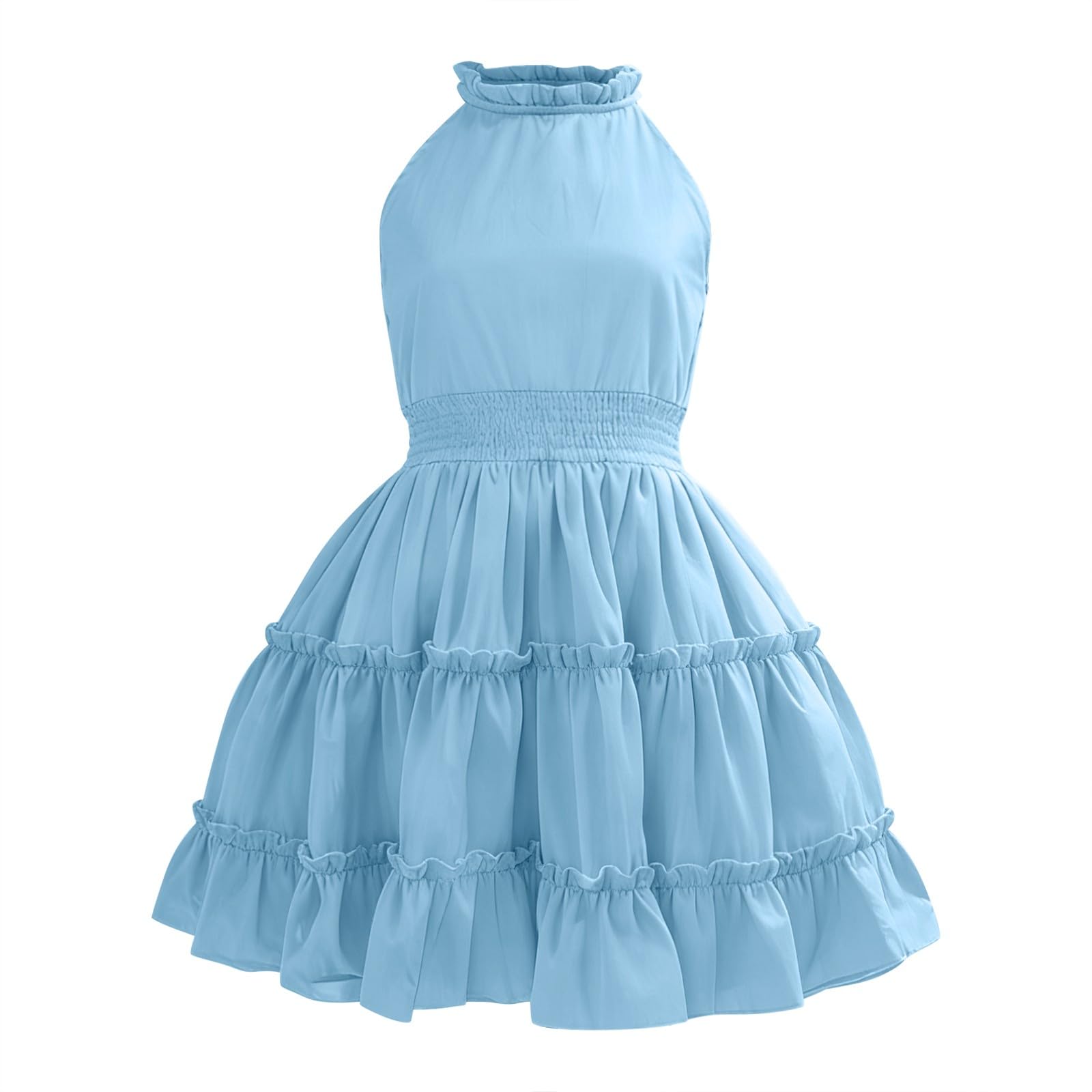 Vestido de verano para niñas, con hombros descubiertos, casual, con vuelo, acampanado, sin mangas, con volantes, vestido festivo