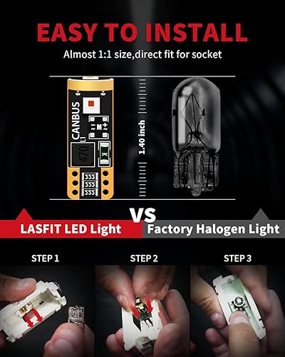 Miniatura 4 de LASFIT 194 168 T10 W5W Bombilla LED Canbus sin errores, no polaridad, 400LM extremadamente brillante para luces de parada de montaje alto central