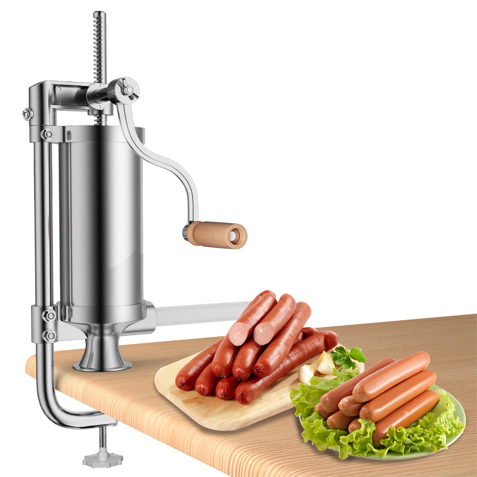 COSTWAY 1,5kg/2,5kg/3kg/5kg Wurstfüller manuell, Wurstmaschine aus Edelstahl, Wurstfüllmaschine silber, Wurstpresse mit Tischklemme, Wurstspritze inkl. Füllrohre (2,5KG - 4 Füllrohre)