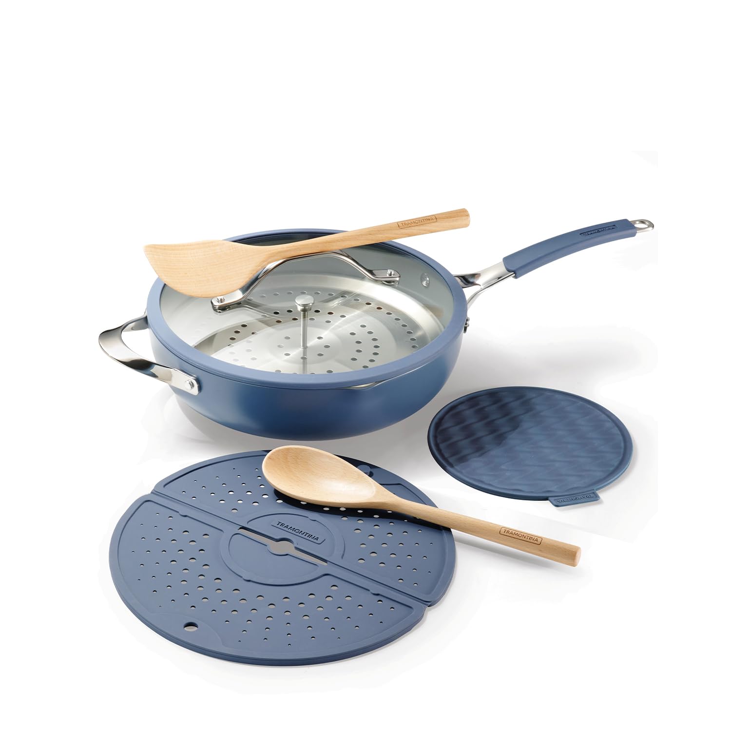 Tramontina Aluminium Multifunction Frying Pan with Blue Lid 30 cm