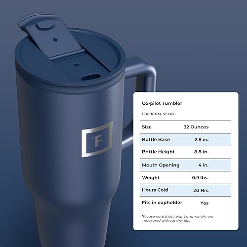 Miniatura 52 de IRON °FLASK Co-Pilot Taza térmica con popote y tapas abatibles, botella con asa para bebidas calientes o frías, a prueba de fugas, para agua o café