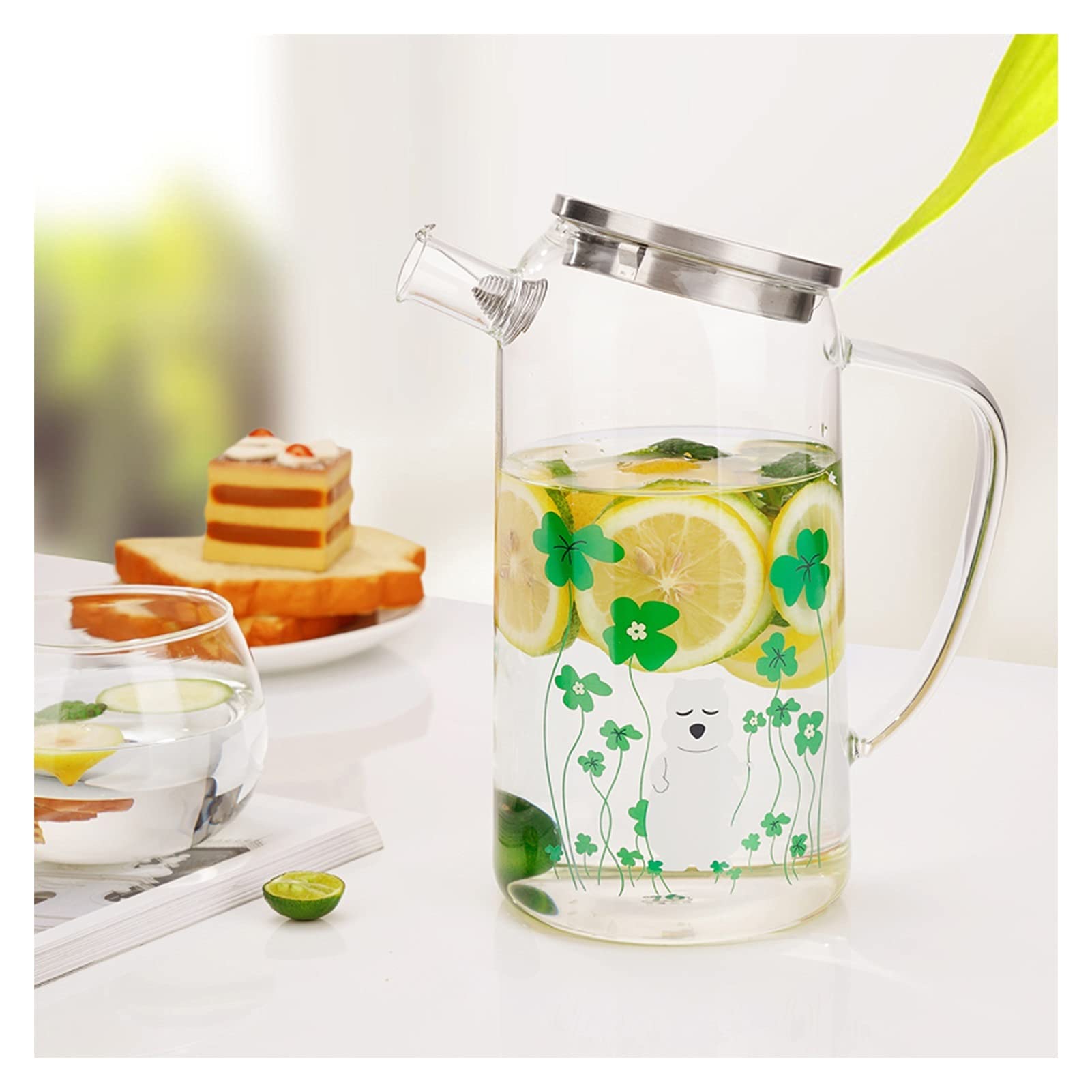 Jarra Agua Fria Jarra de vidrio para el hogar con cubierta de acero inoxidable Estilo japonés CAPACIDAD GRANDE CAPA FRÍA CARAFE PARA JUGO, LECHE, BEBIDAS CALIENTES Y FRÍAS Jarra Agua Detox Frutas
