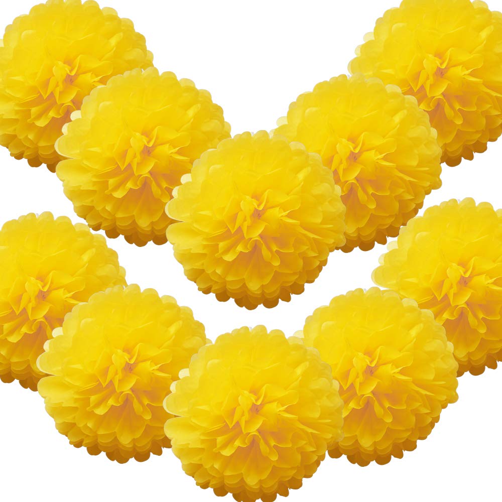 Time to Sparkle 10 Pack Tissue Paper Pompoms Pom Poms Flower Handmade Wedding Party Decorations Balls | Yellow, 10"(25cm) | — image 1