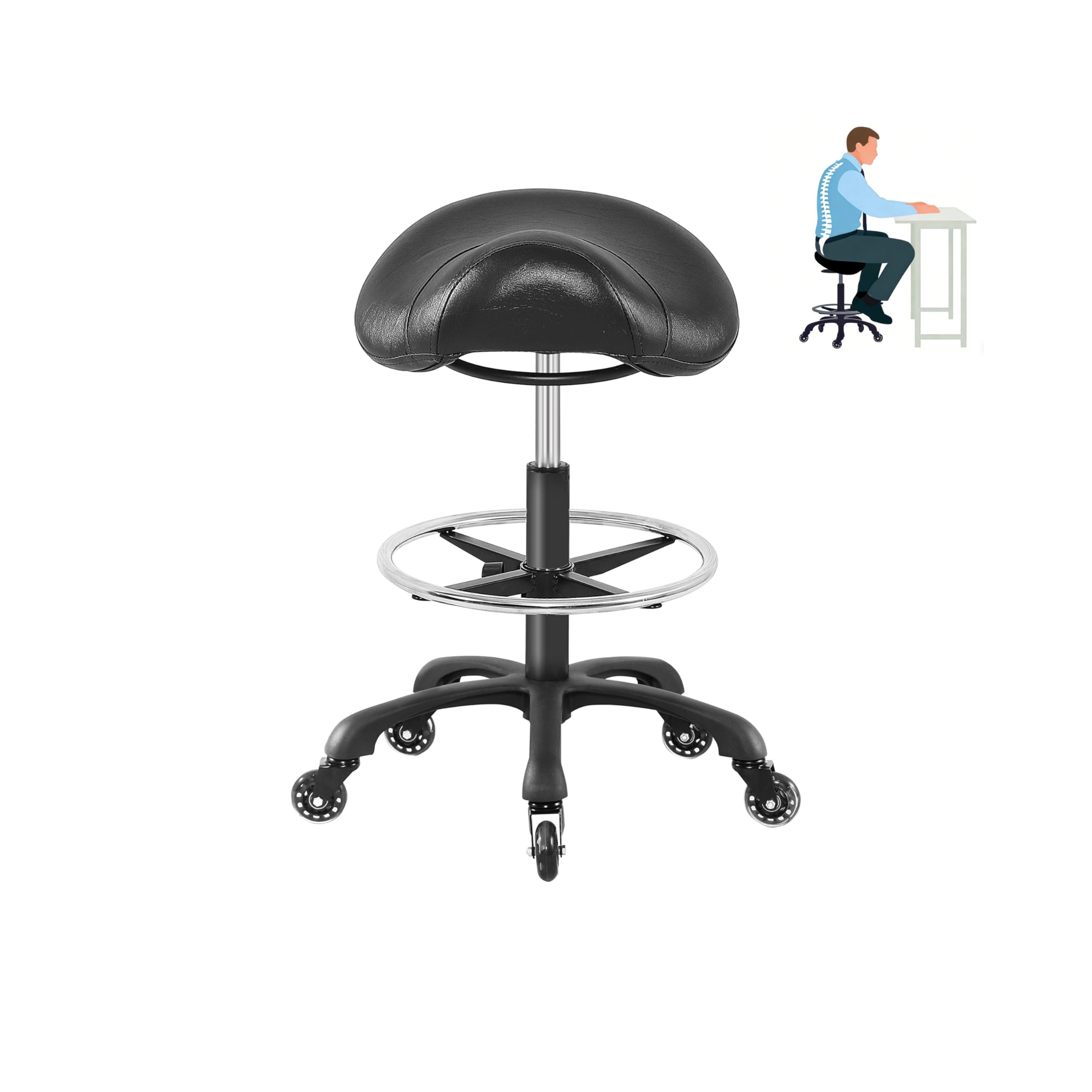Amazon.com: Coczeb Saddle Salon Stool with Footrest,Heavy Duty