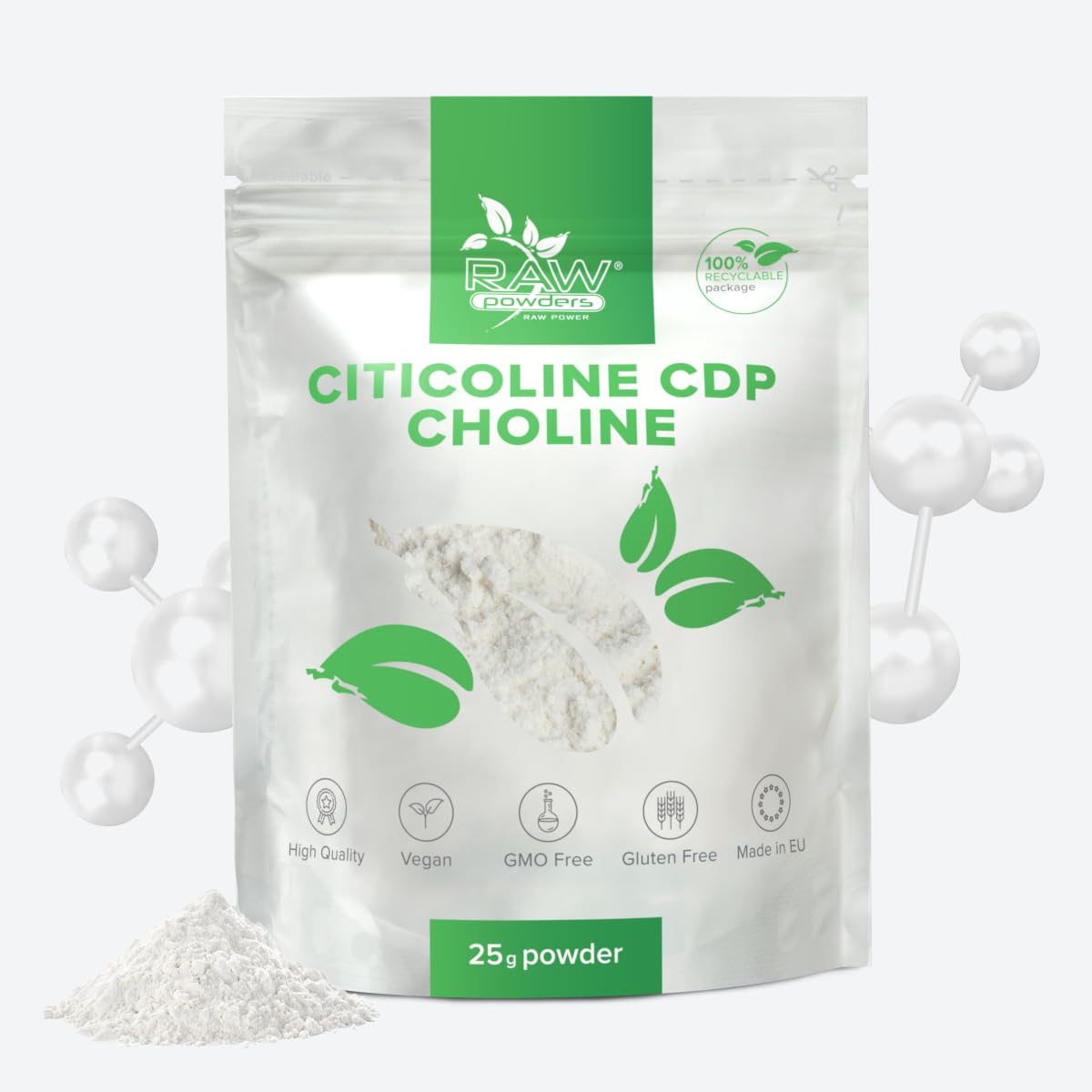 Citicoline CDP-Choline Powder 25g – Unterstützung für kognitive Funktion & Gedächtnis – Reine Zutaten, GMO- & Glutenfrei von Raw Powders