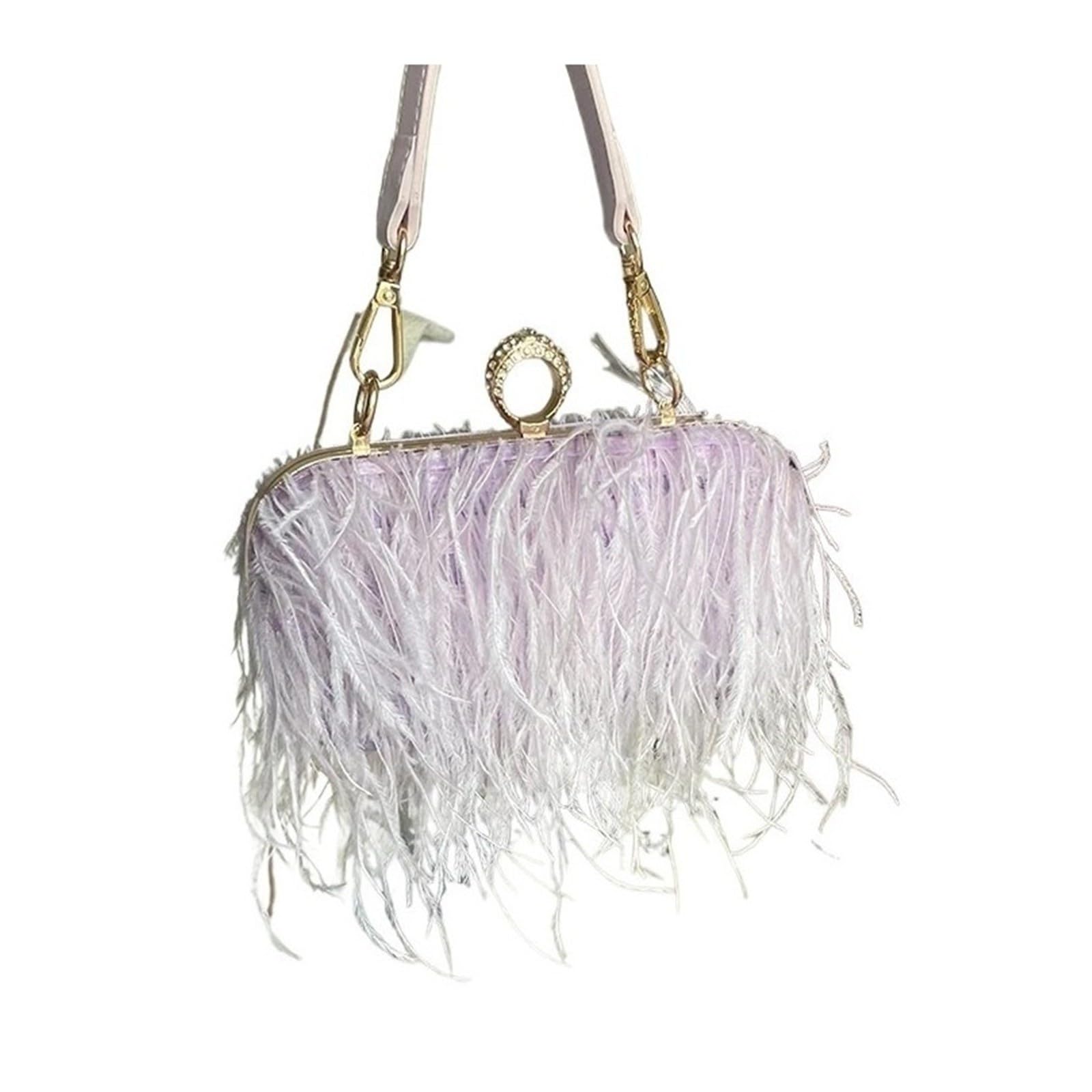 Bolso Plumas Fiesta Cartera de plumas de moda, bolso de mano for mujer, anillos de diamantes en los nudillos, bolso de mano for cenas, bodas, lujo elegante